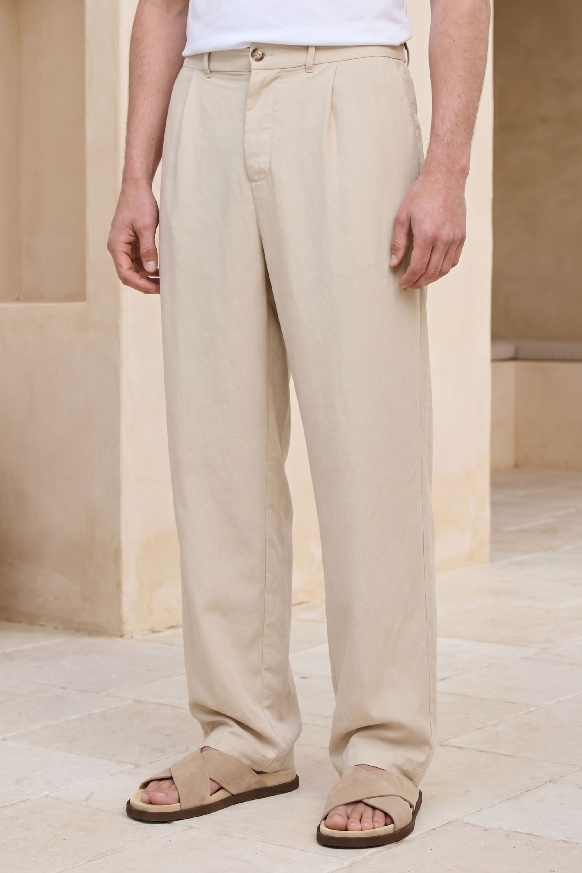 Helio geplooide relaxte broek - beige