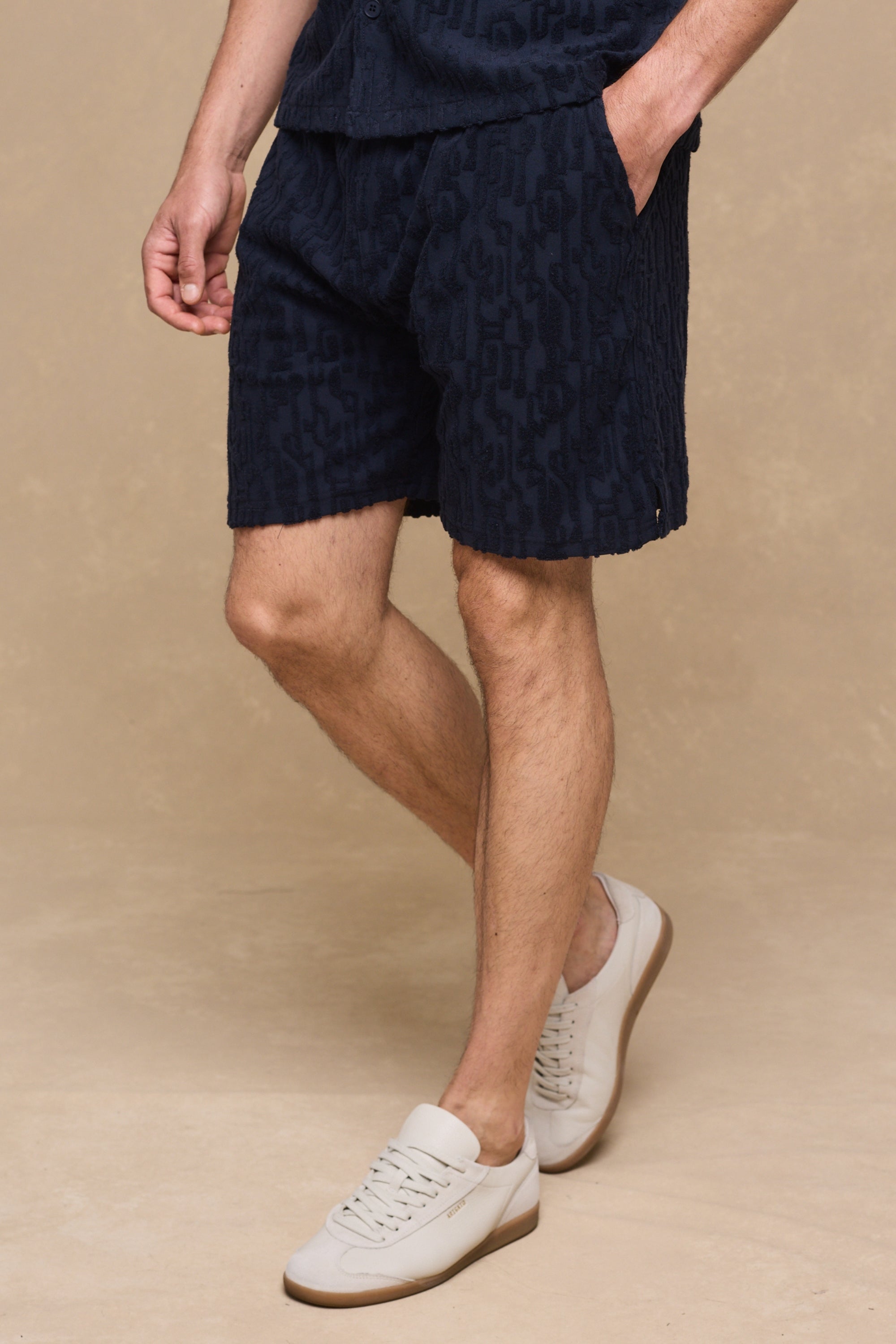 Fausto korte broek met fluweelachtige badstof - marineblauw