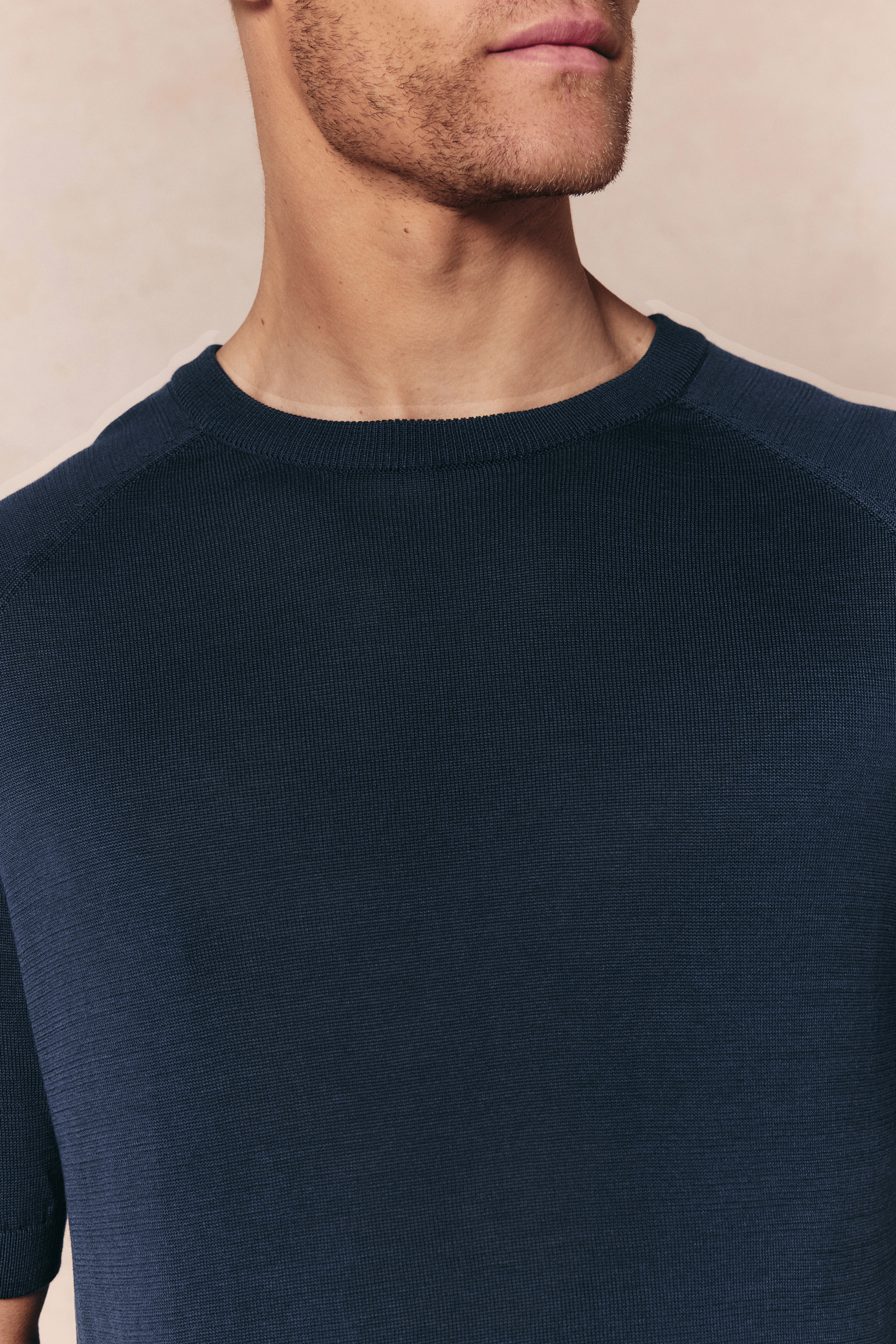 Riera gebreid T-shirt met ronde hals - Middernachtblauw