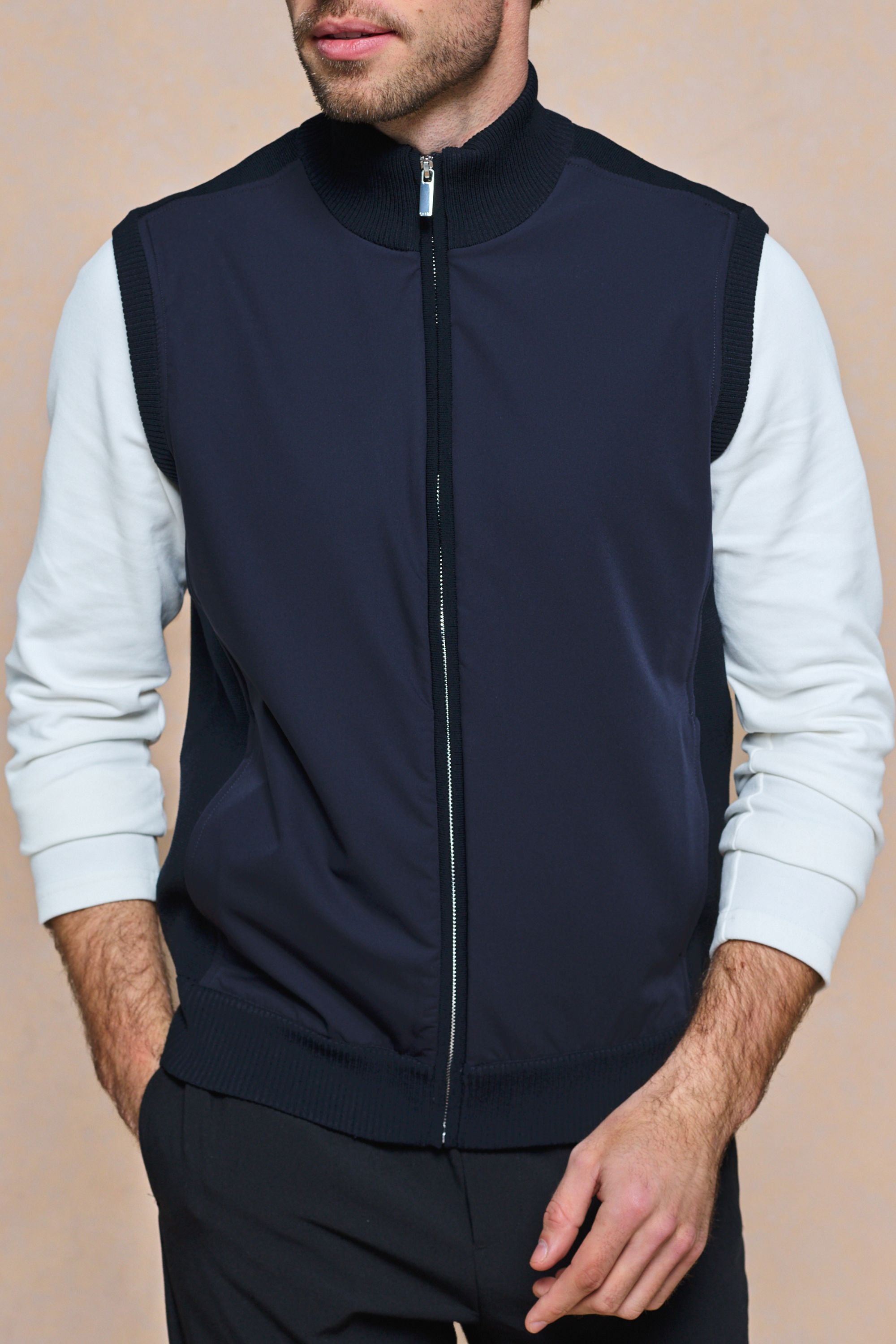 Davi Hybrid gebreid vest - Middernachtblauw