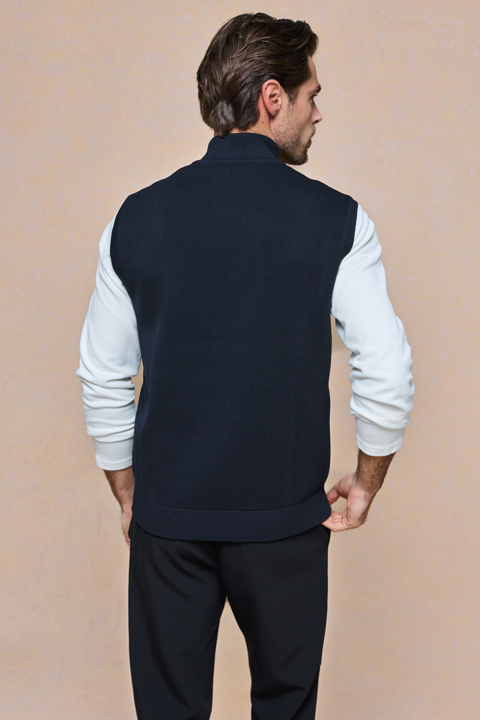 Davi Hybrid gebreid vest - Middernachtblauw