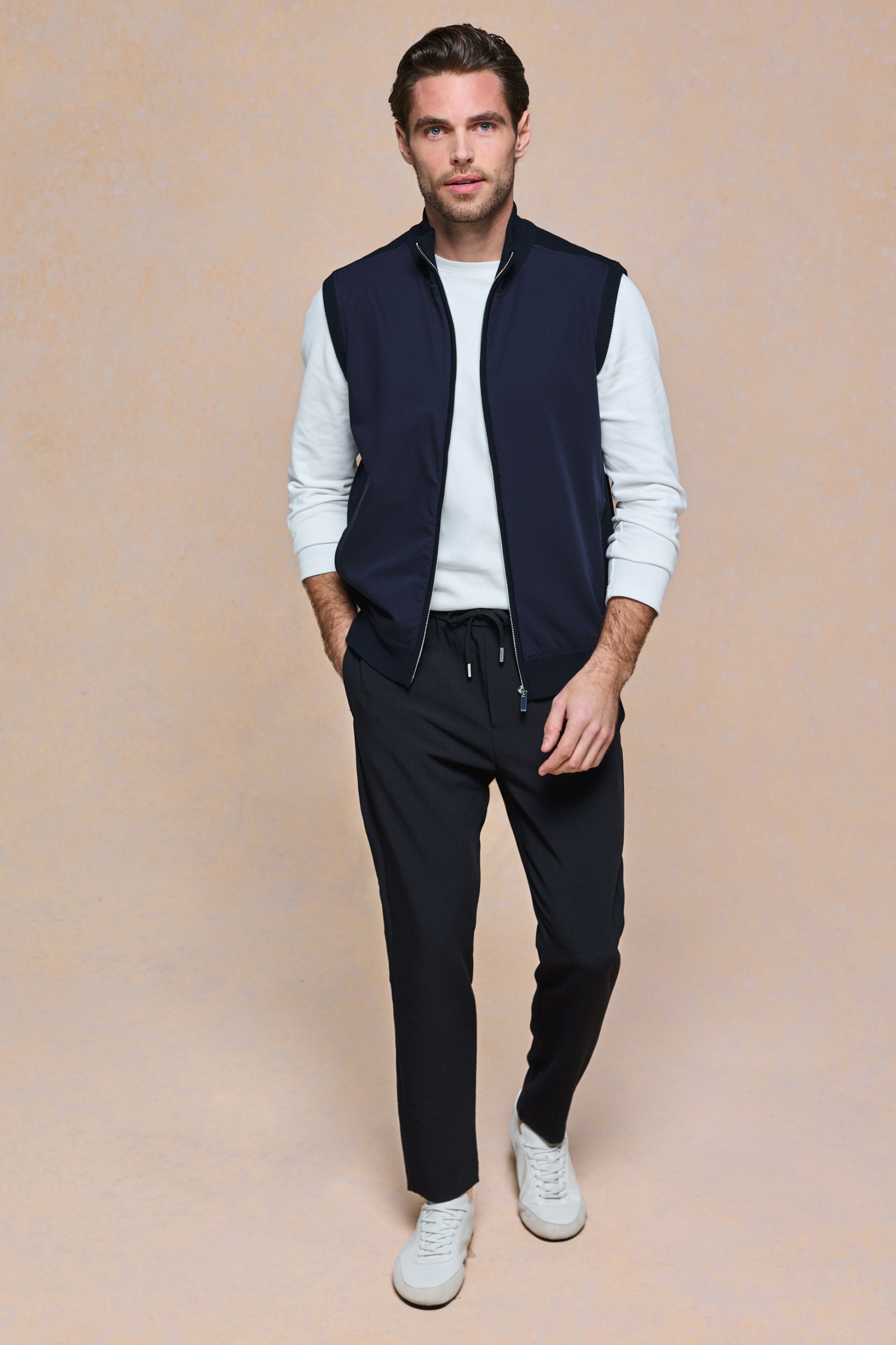 Davi Hybrid gebreid vest - Middernachtblauw