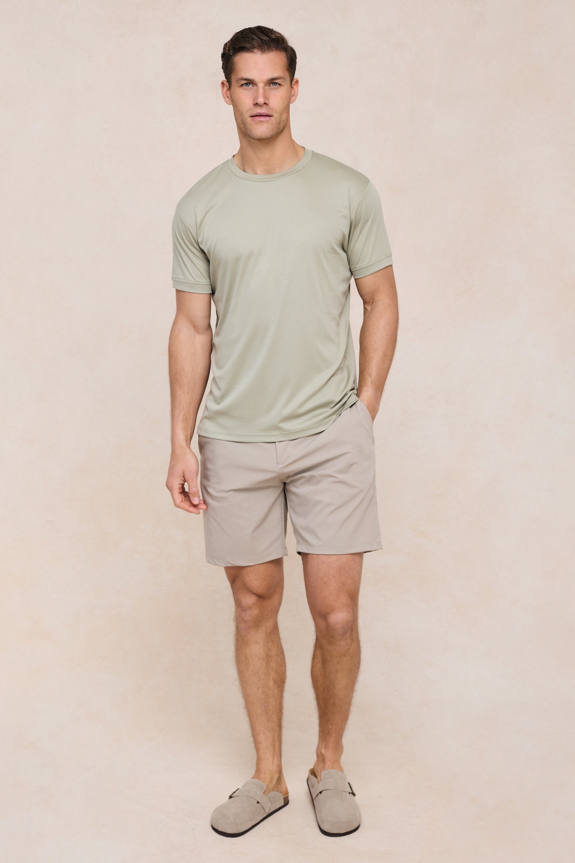 Luxe gemerceriseerd T-shirt - Licht saliegroen