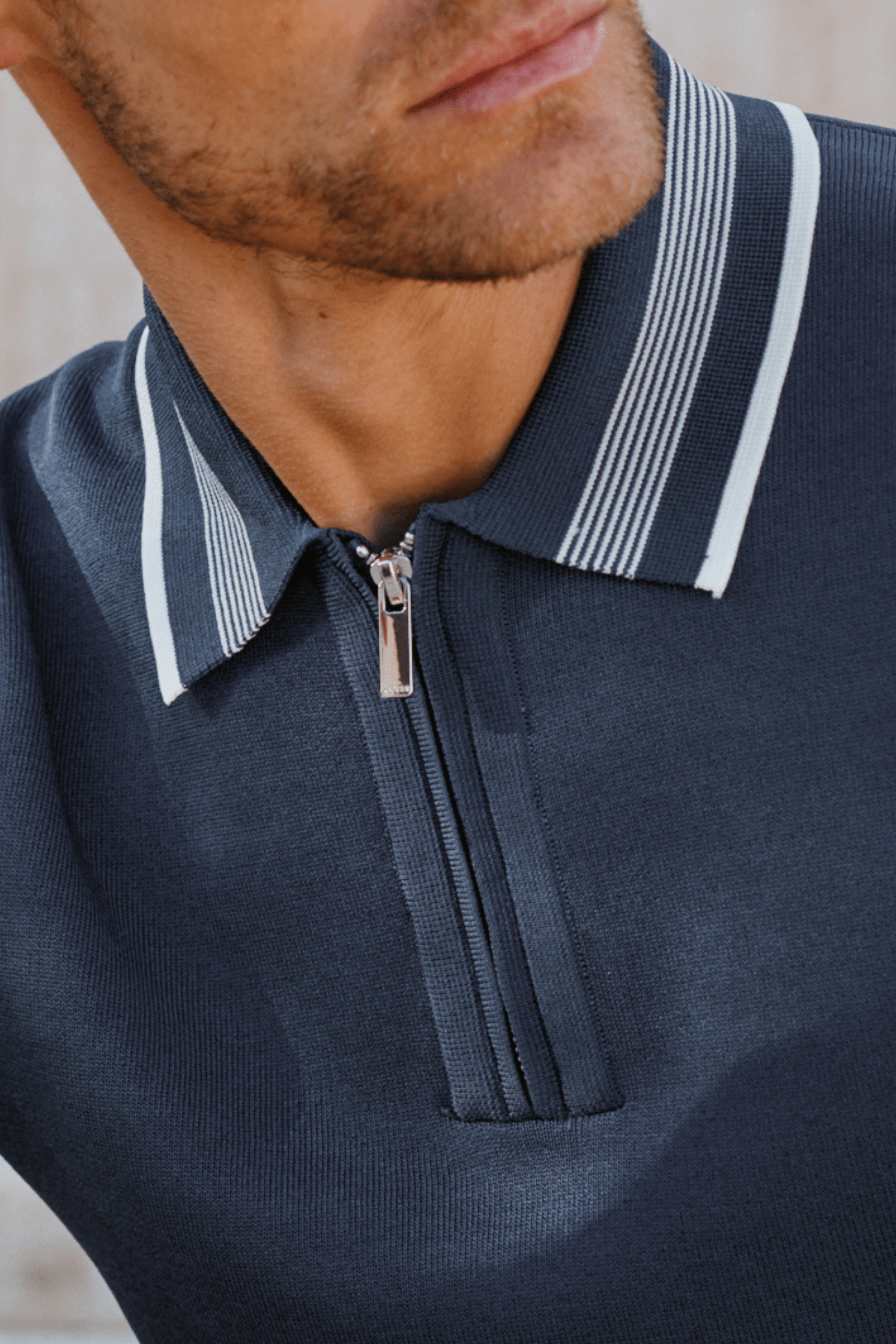 Vida Gebreid Gestreept Poloshirt - Marine