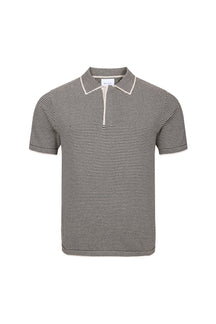 Felipe Contrast Hems Striped Linen Half Placket Polo - Beige/Black