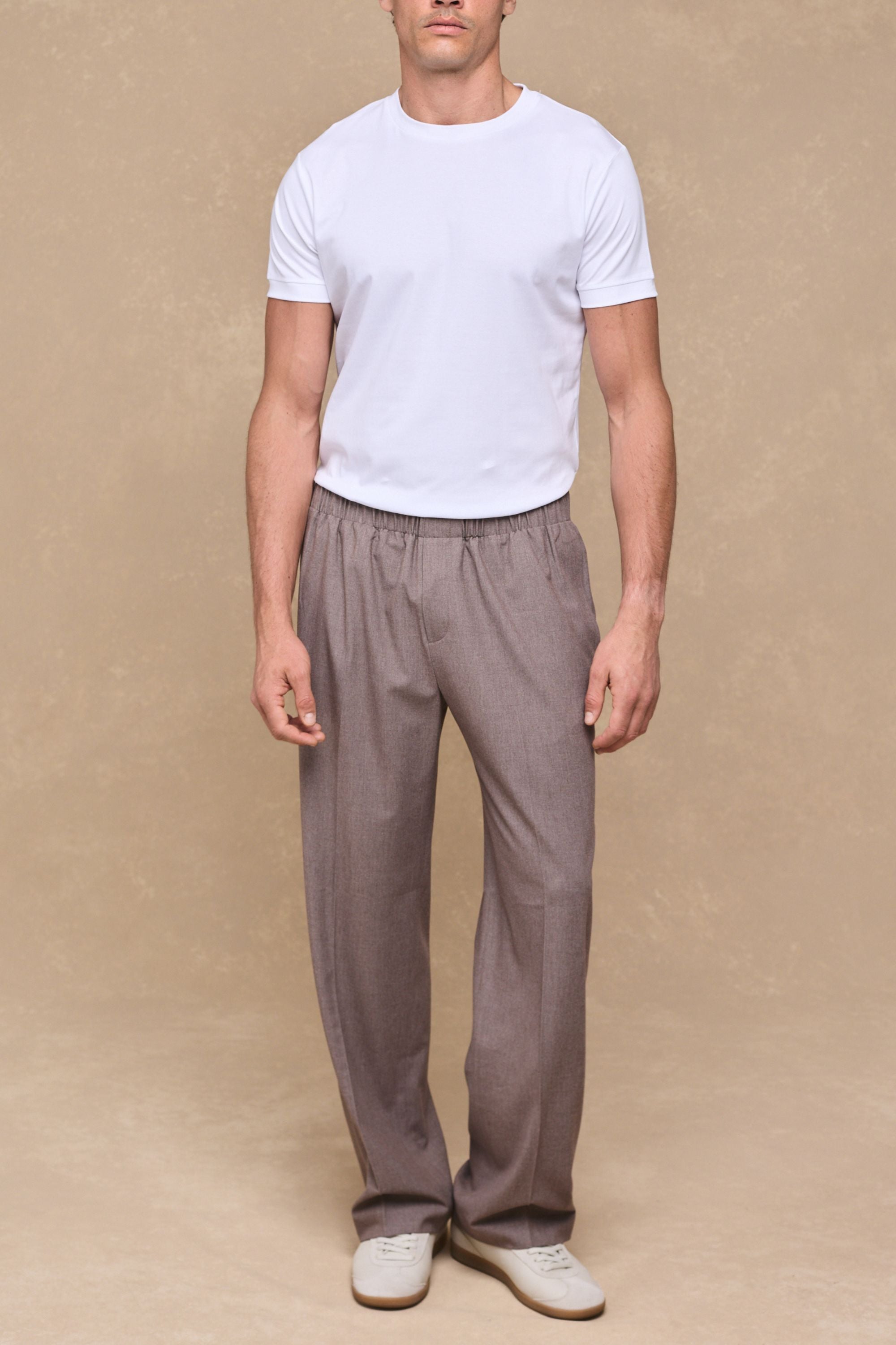 Johan Elasticated Waist Relaxed Fit Trouser - Taupe Marl