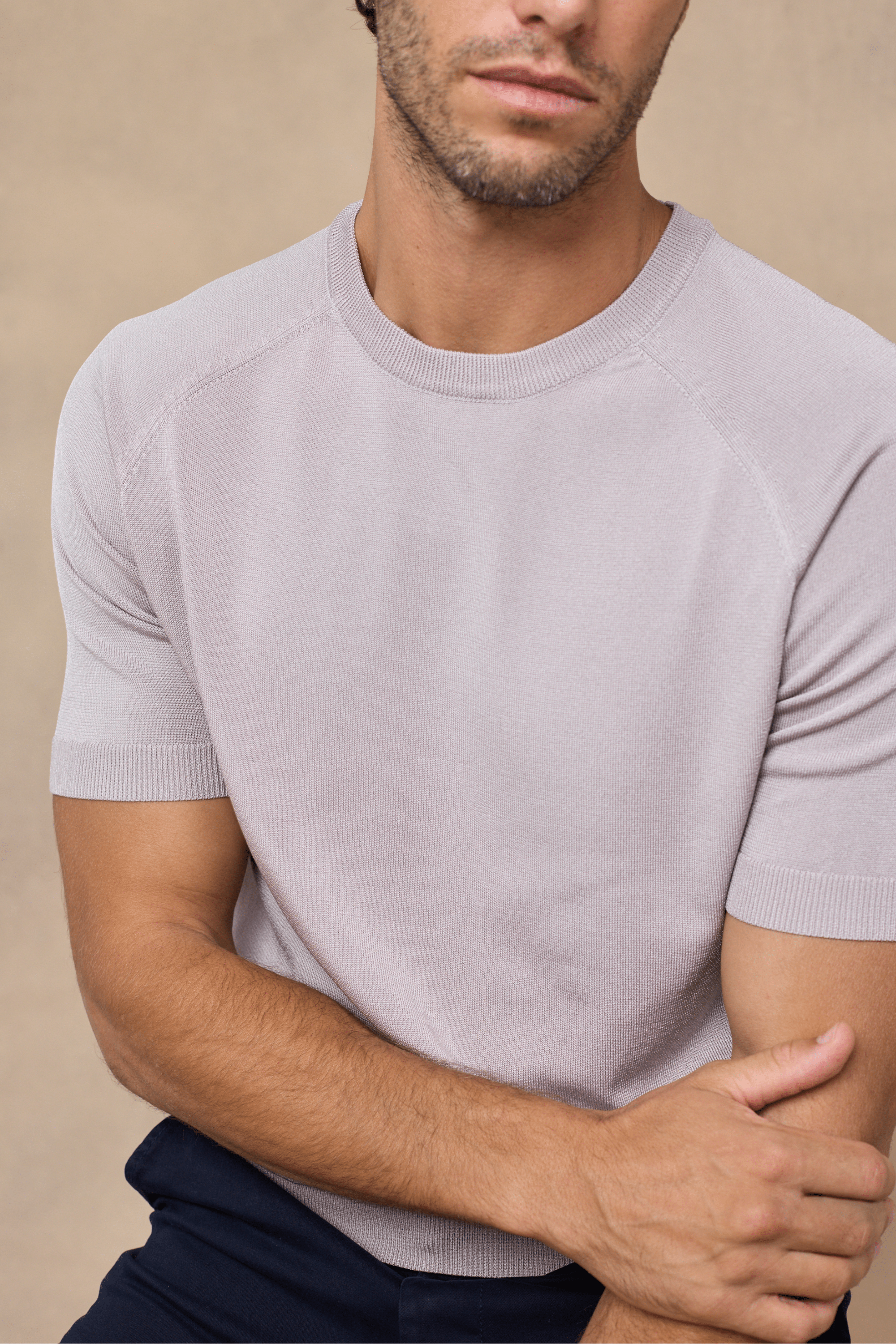 Riera Knit Crew Neck T-Shirt - Warm Grey