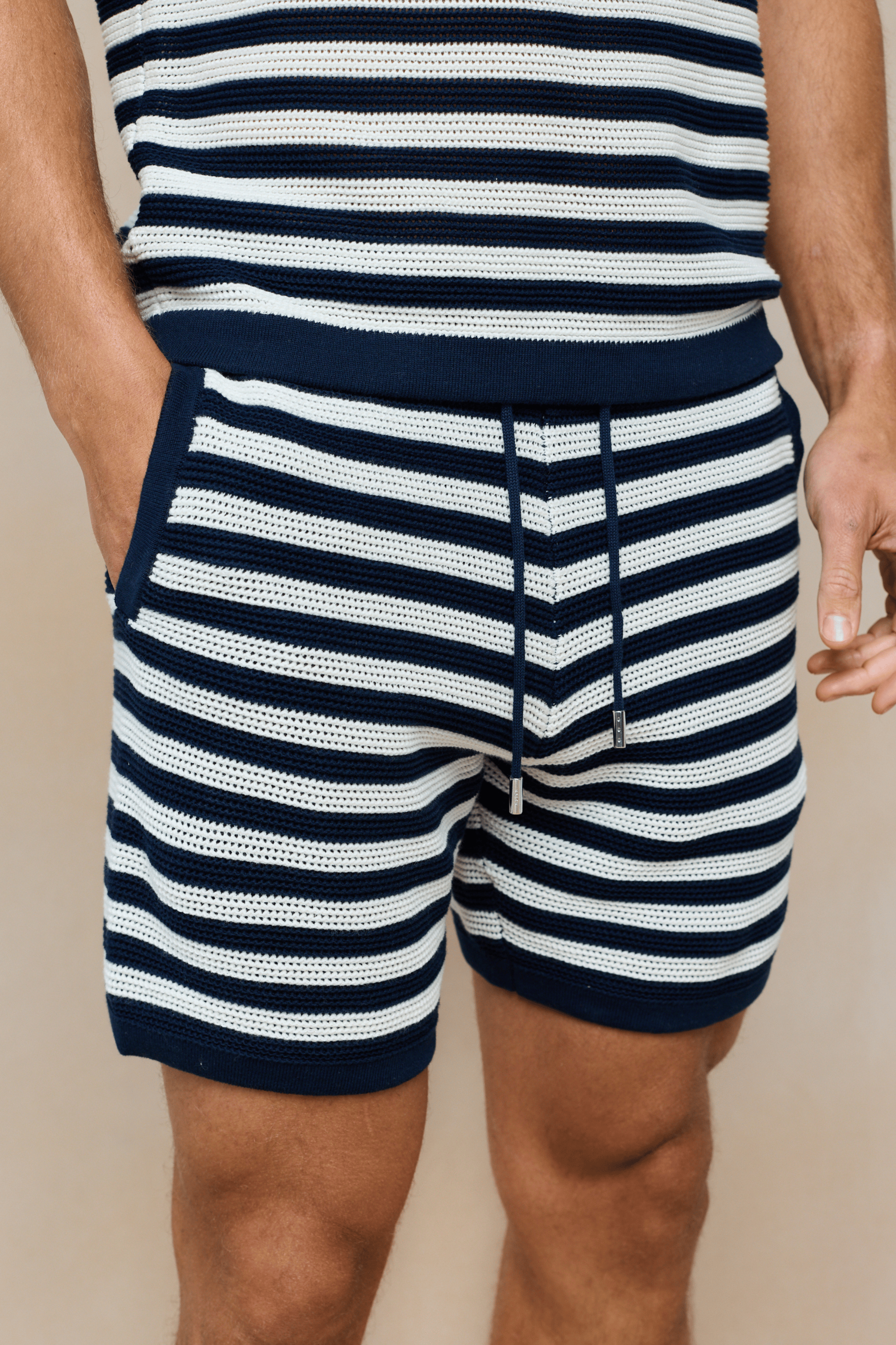 Lattolo Gestreept Gebreid Short - Marine/Ecru
