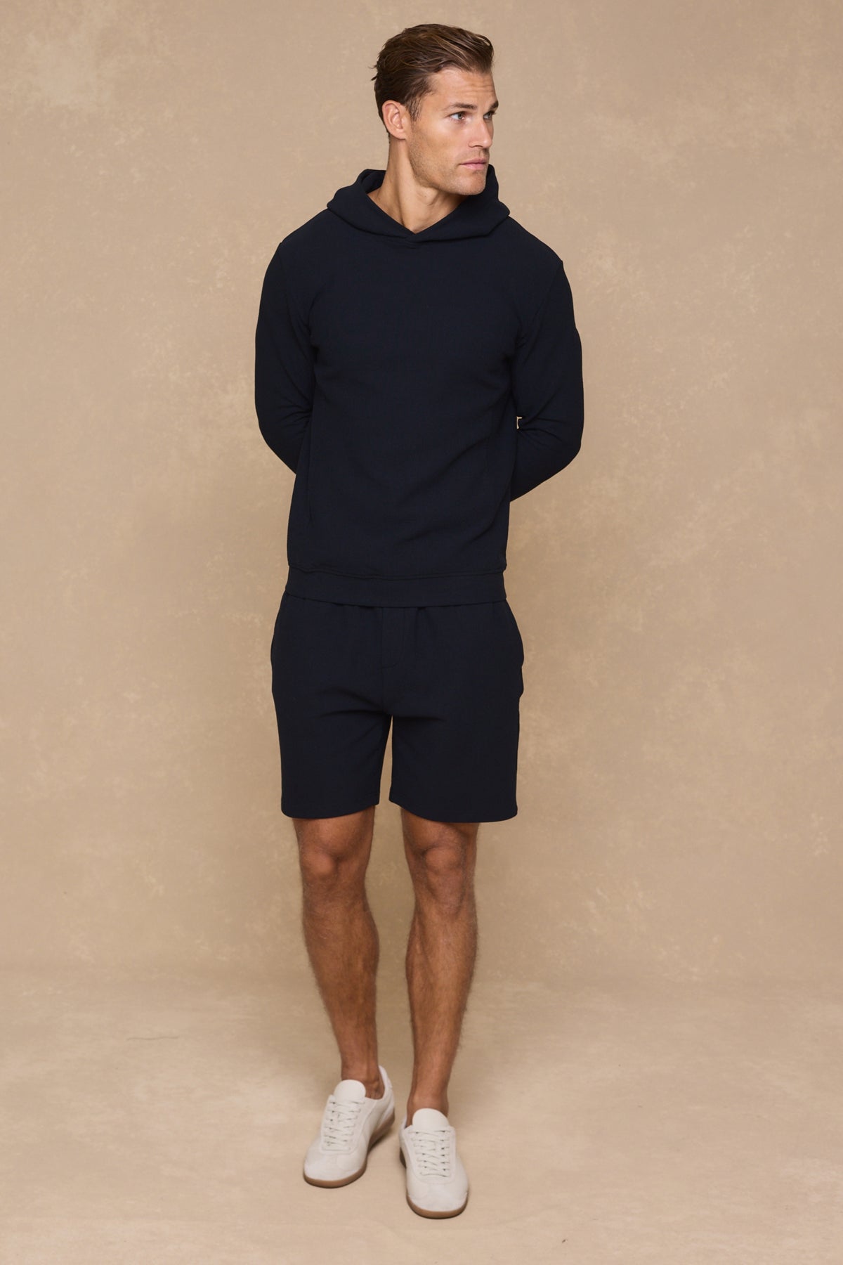 Zarco gekreukte jersey short - marineblauw
