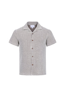 Marcos Patterned Waffle Short Sleeve Shirt - White/Brown