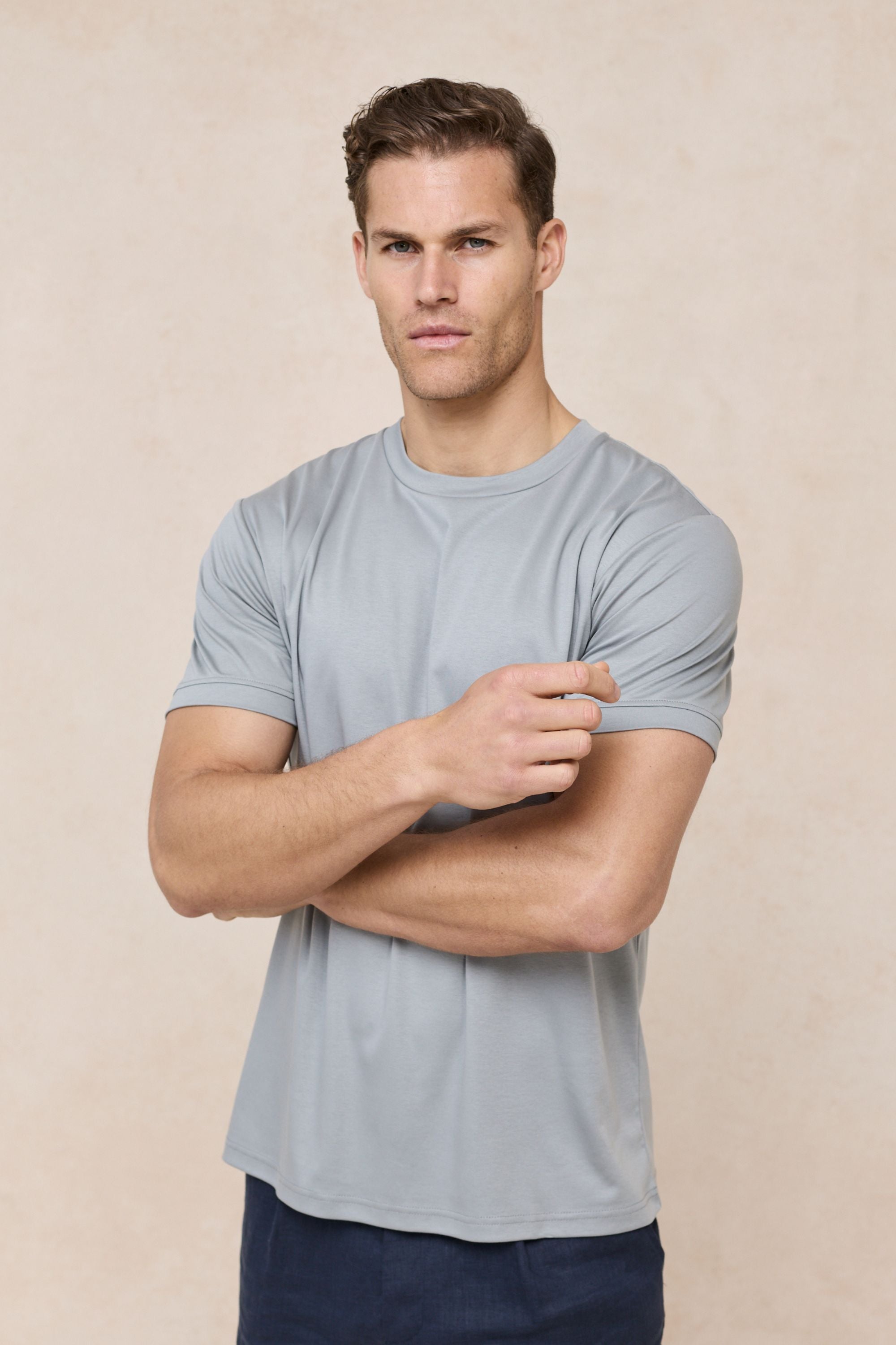Luxe gemerceriseerd T-shirt - Licht tinblauw