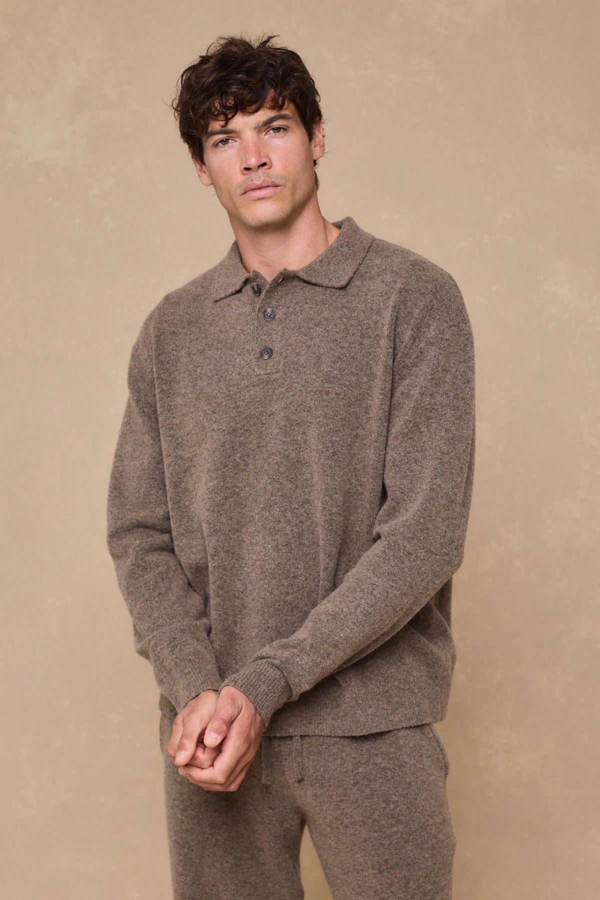 Otto Long Sleeve Polo - Brown Marl