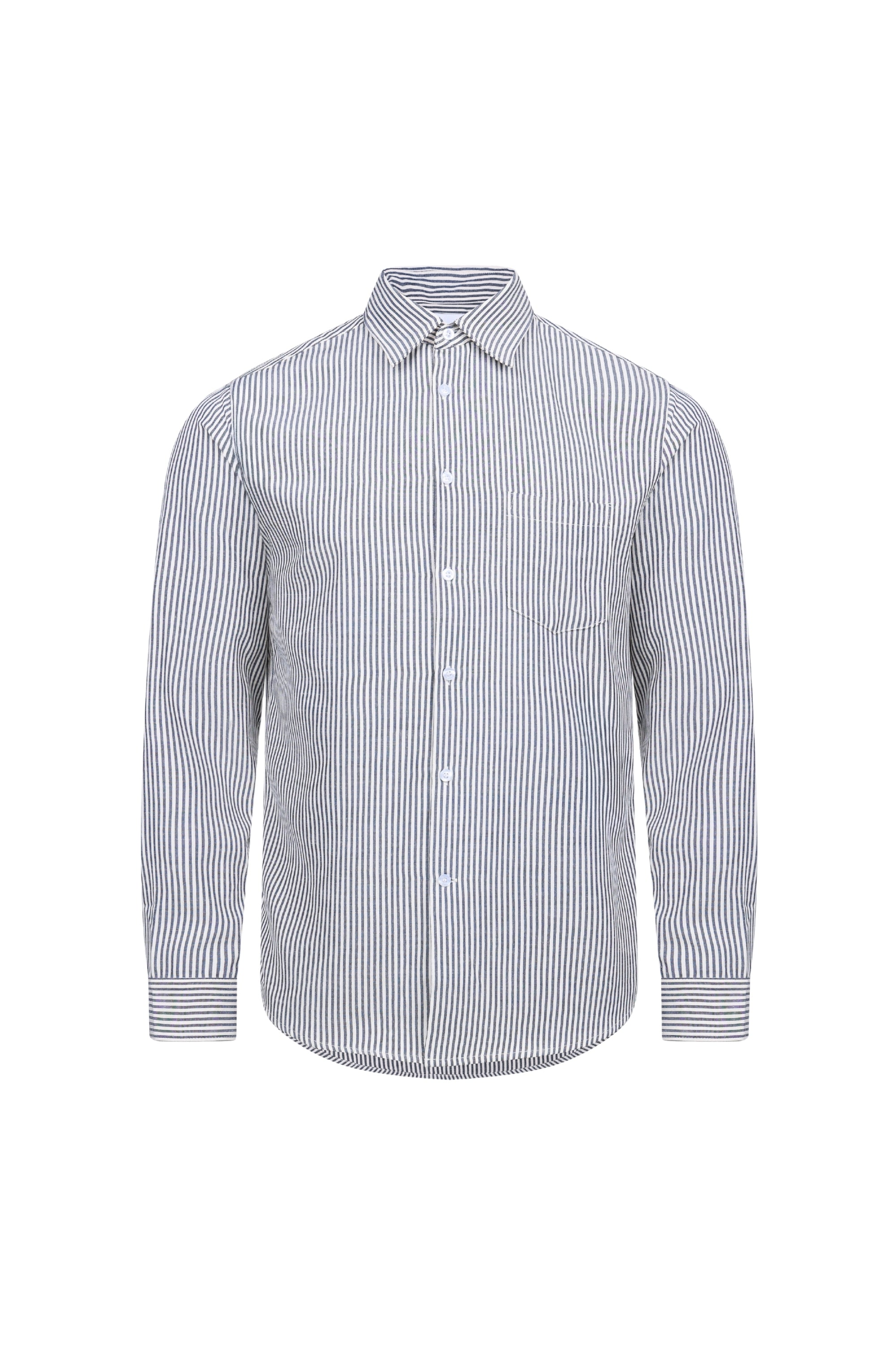 Abili gestreept katoenen shirt - Ecru/Marineblauw