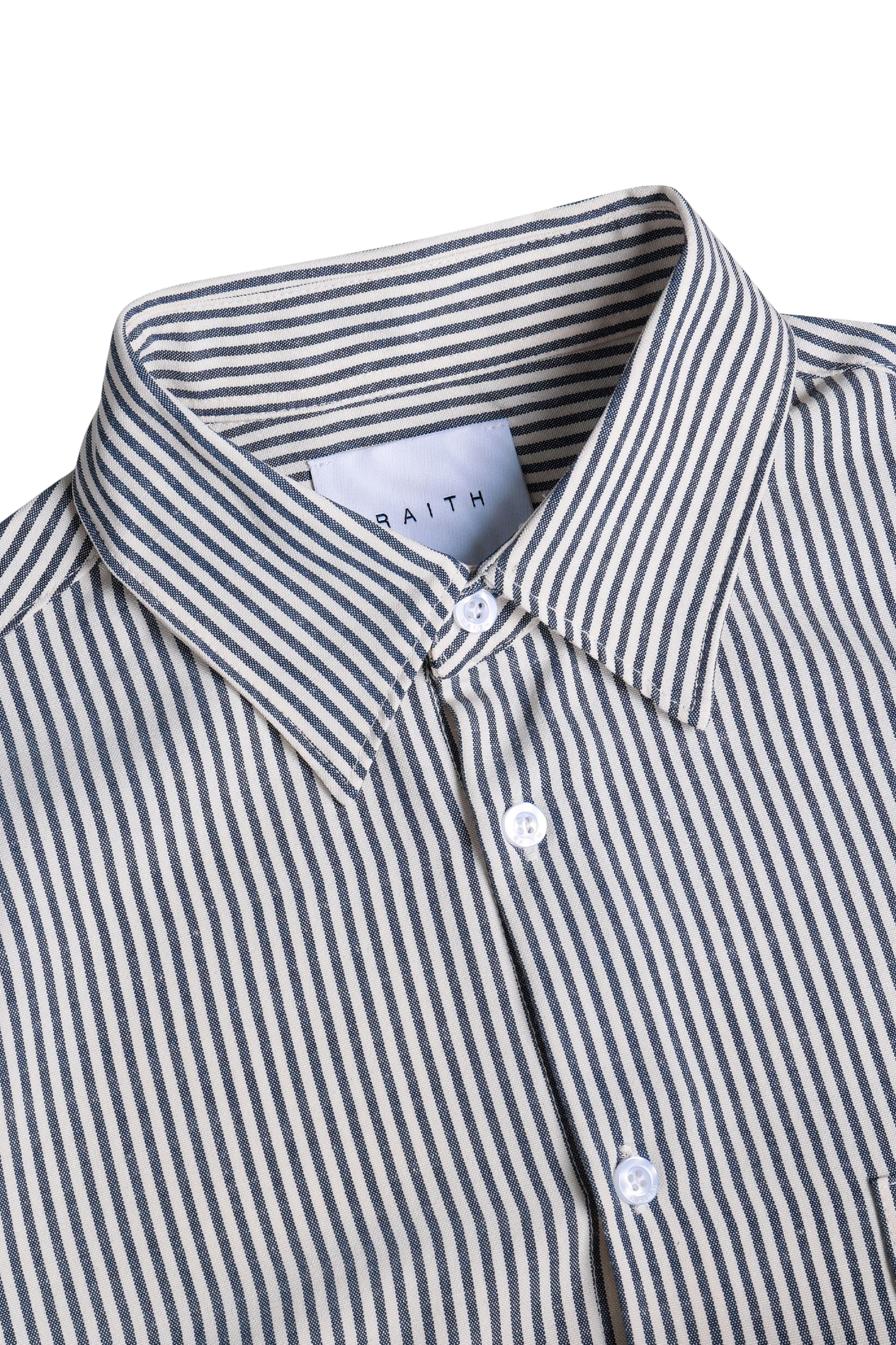 Abili gestreept katoenen shirt - Ecru/Marineblauw