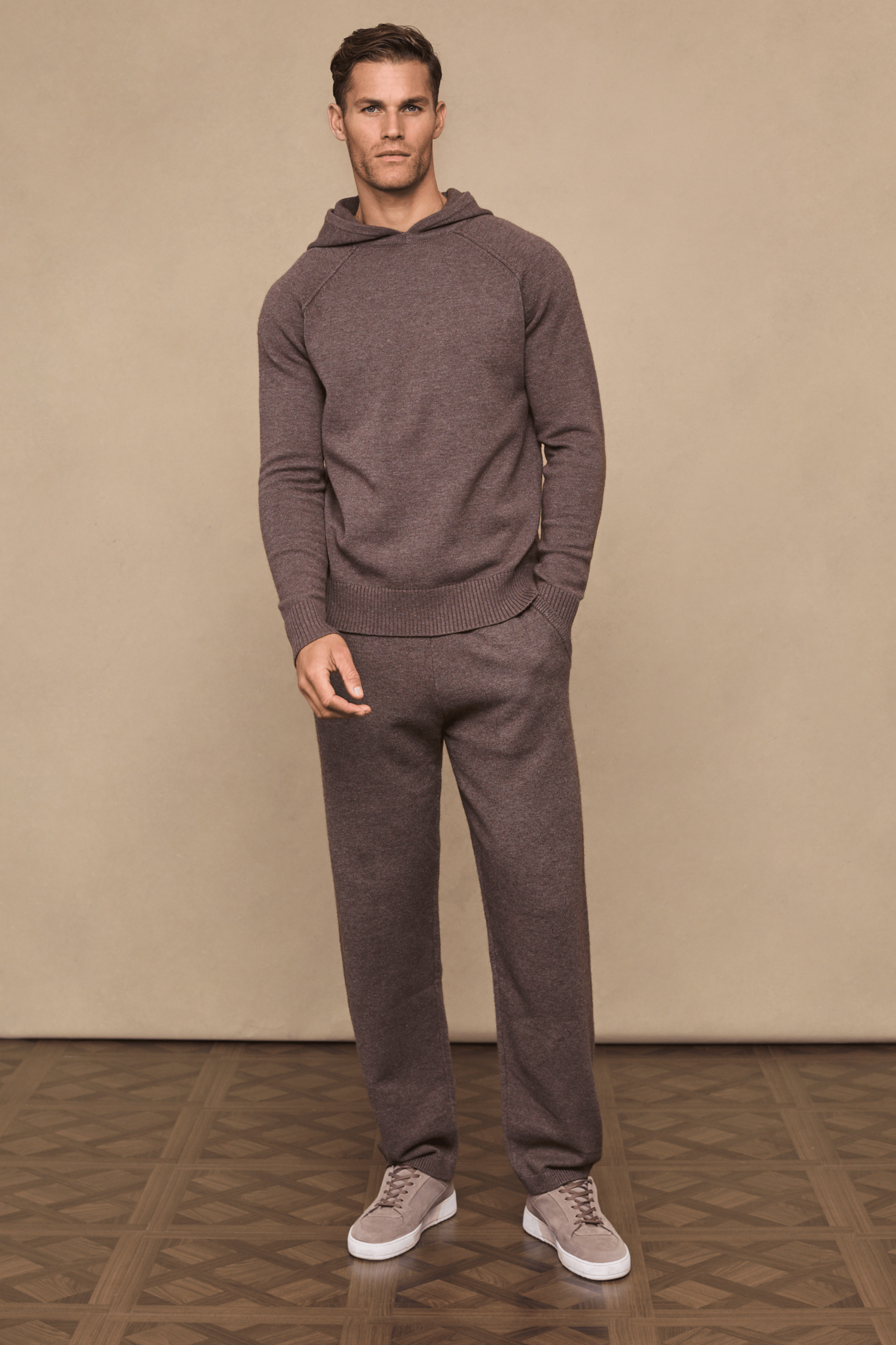 Rowan gebreide hoodie - bruin gemêleerd