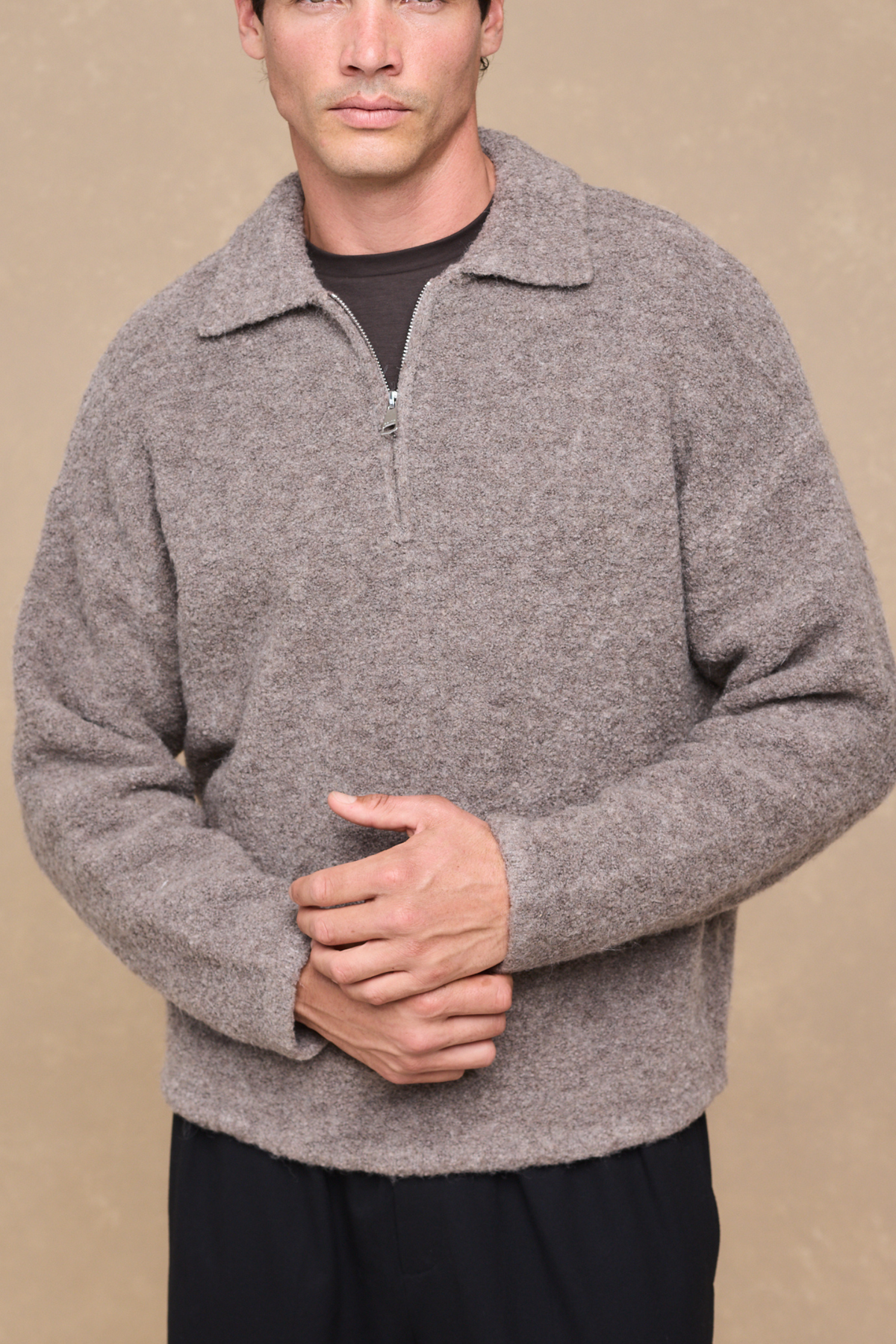 Bas Boiled Half Zip Polo Jumper - Mocha