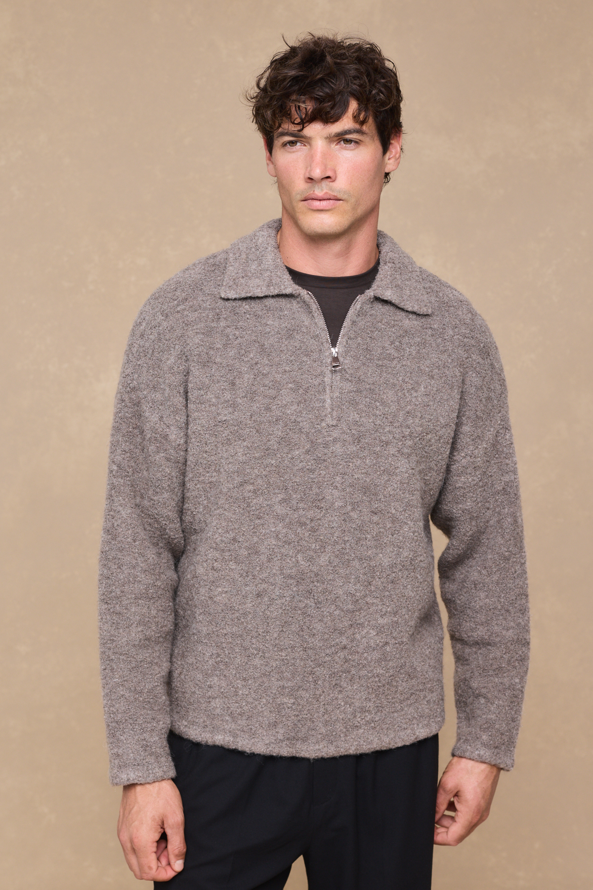 Bas Boiled Half Zip Polo Jumper - Mocha