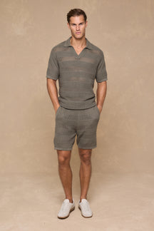 Frattina Crochet Cotton Knit Polo - Sage