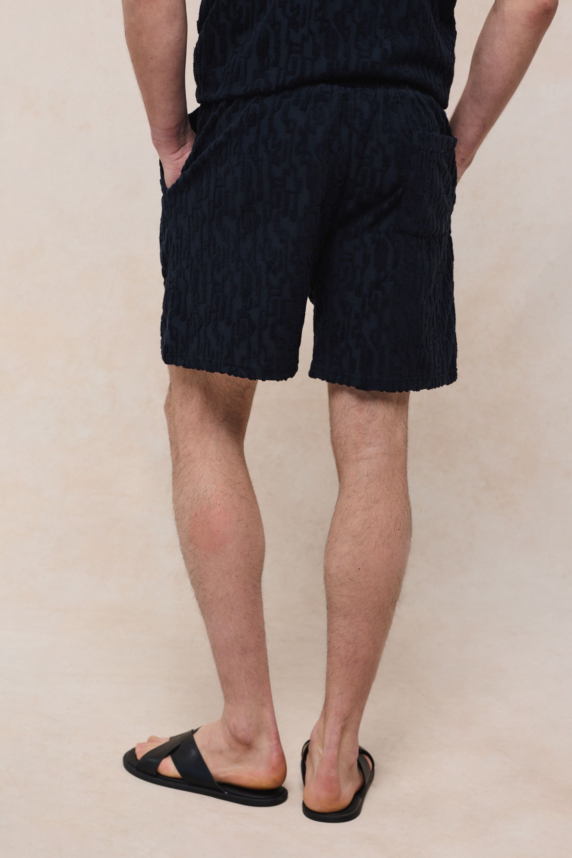 Fausto Flocked Towelled Short - Navy