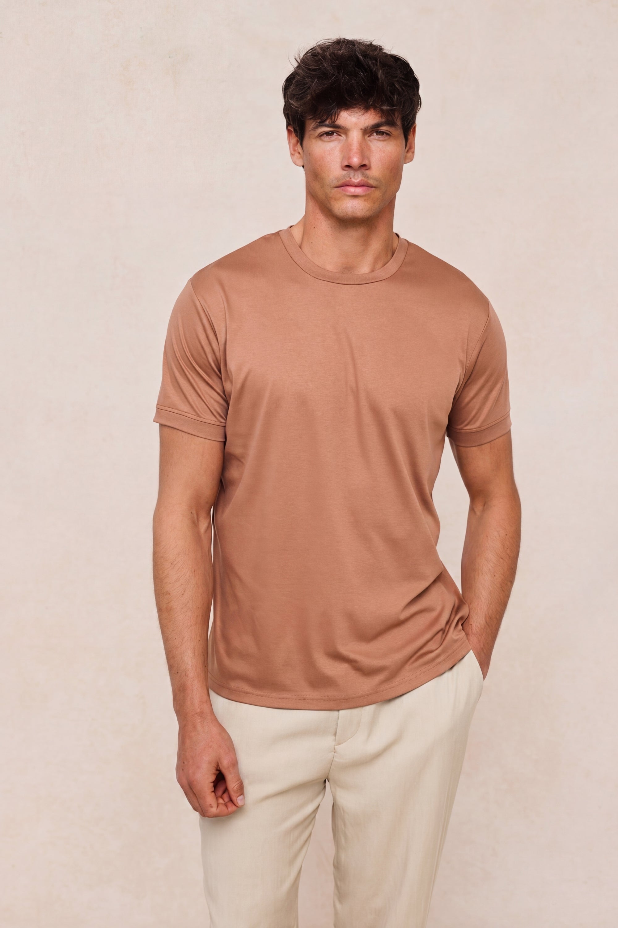 Luxe gemerceriseerd T-shirt - Roestbruin
