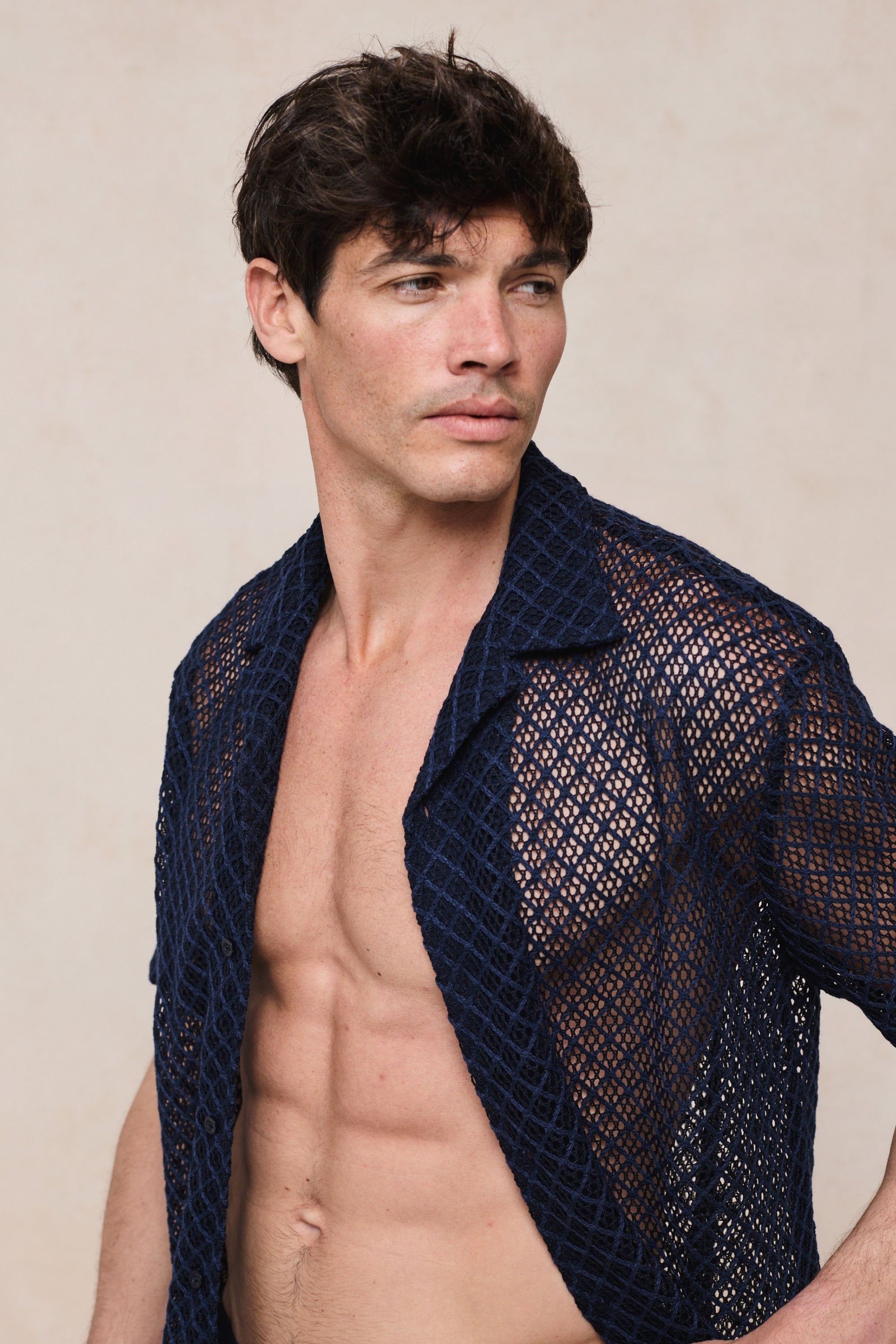 Marcelo overhemd met korte mouwen en kant - Marineblauw