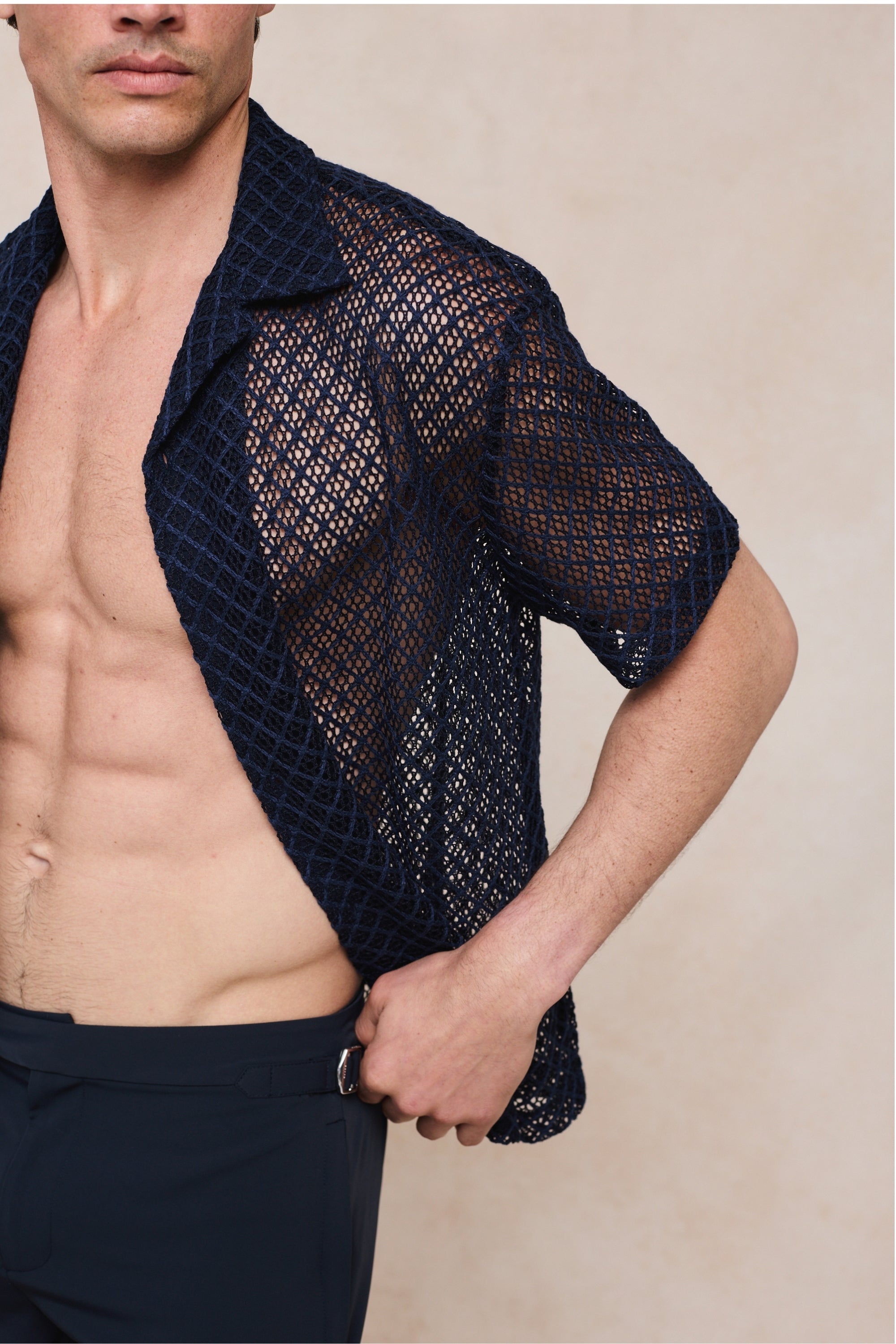 Marcelo overhemd met korte mouwen en kant - Marineblauw
