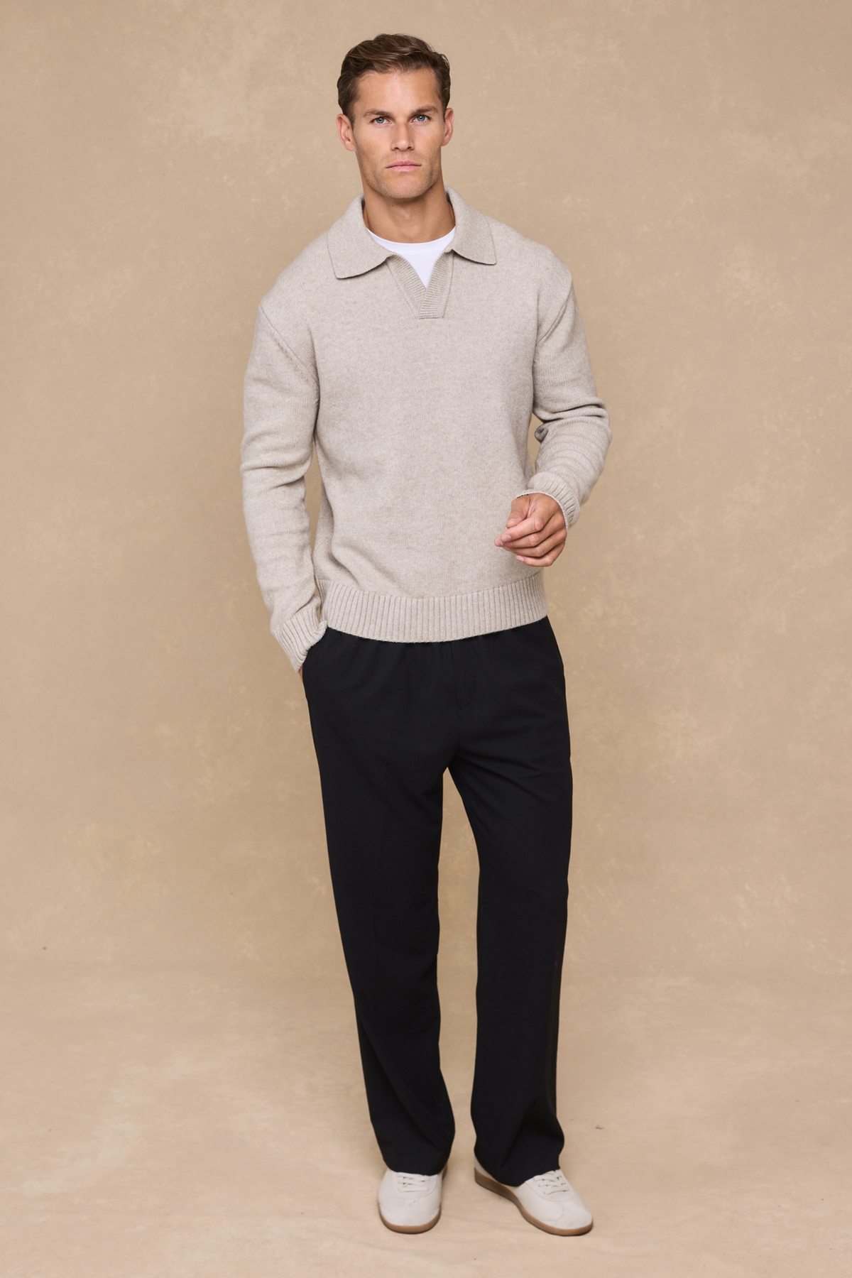 Dylan Chunky Knit Open Collar Sweater - Oatmeal