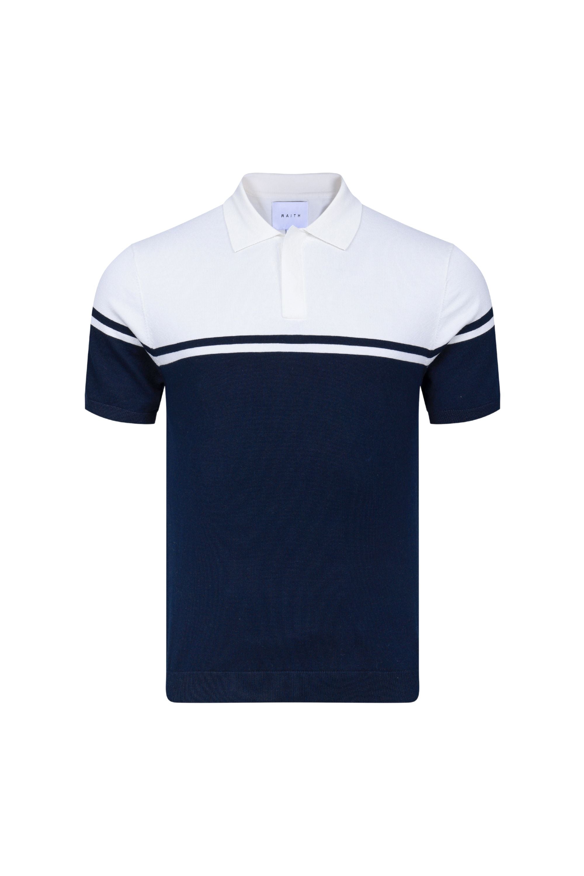 Vicolo Knitted Striped Block Polo SS - Ecru/Navy
