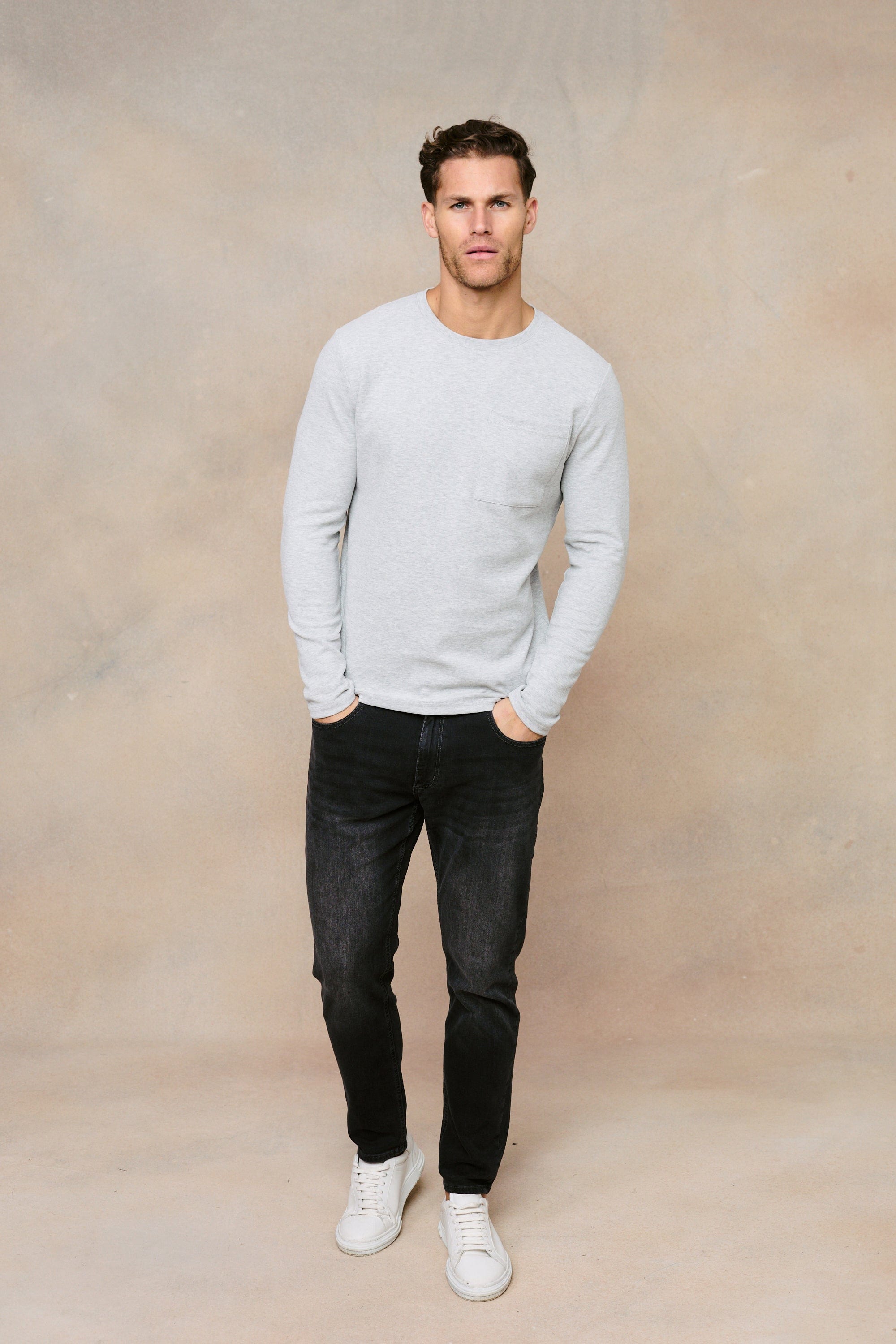 Tyler Long Sleeve Top - Grey Marl
