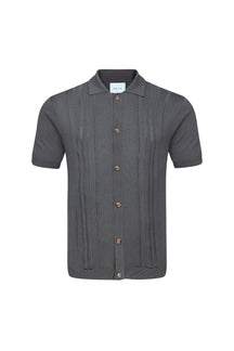 Juan Button Through Boucle Knit Striped Polo - Mushroom