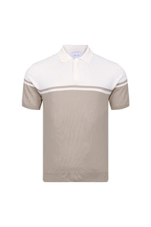 Vicolo Knitted Striped Block Polo SS - Ecru/Sand