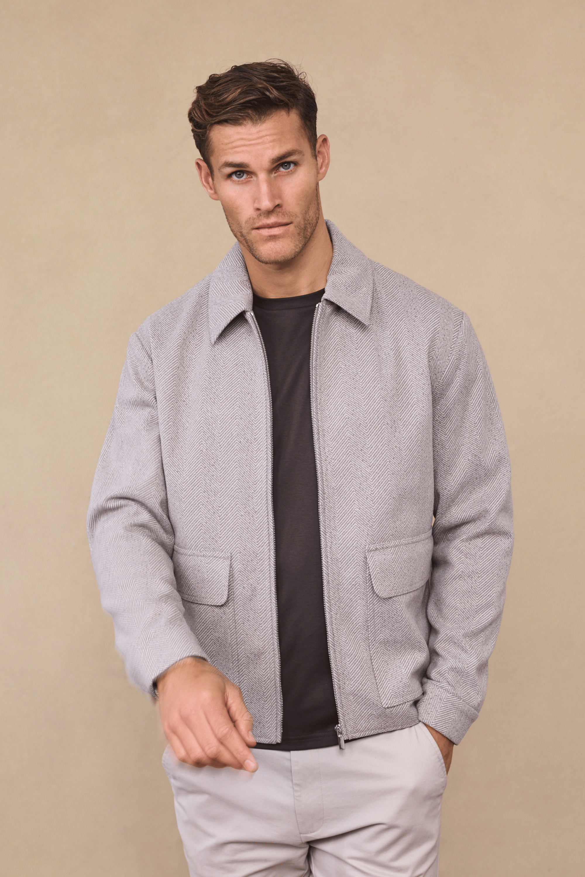 Nero Herringbone Patch Pocket Jacket - Neutral