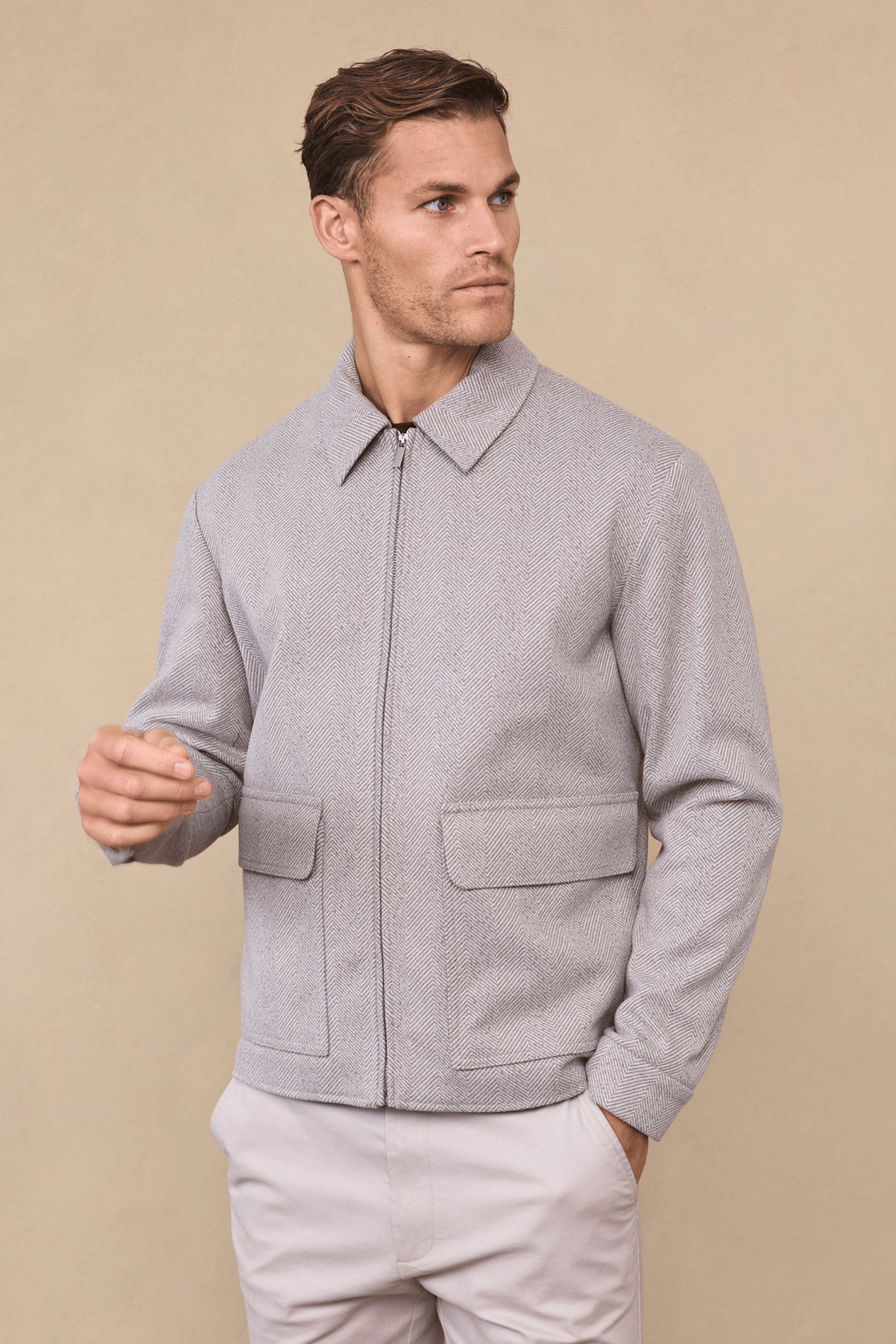 Nero Herringbone Patch Pocket Jacket - Neutral