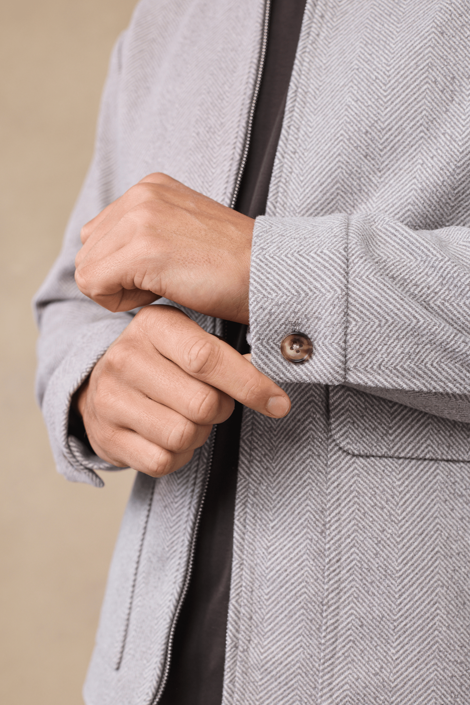Nero Herringbone Patch Pocket Jacket - Neutral