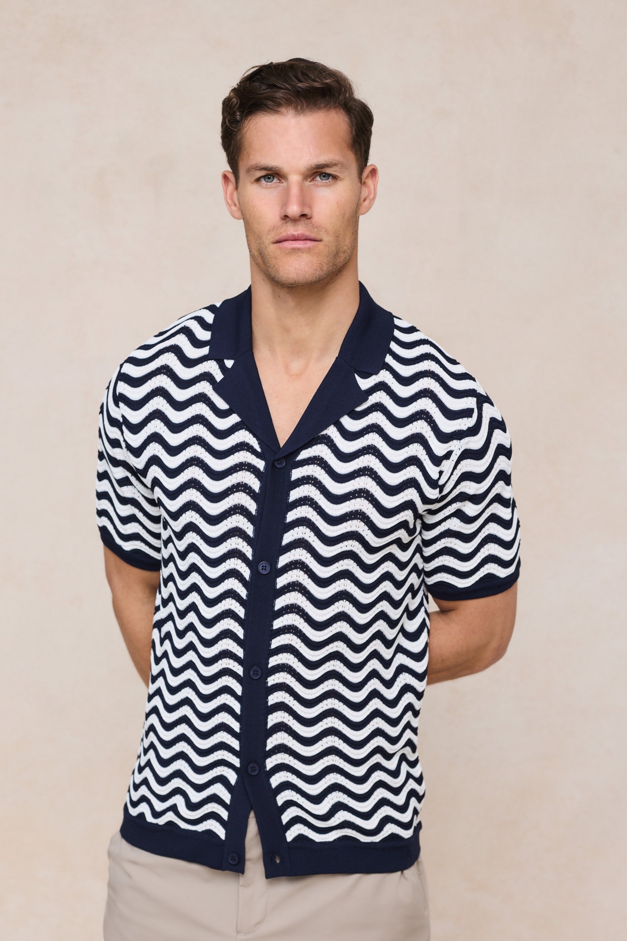 Serenita Knitted Shirt - Ecru/Navy