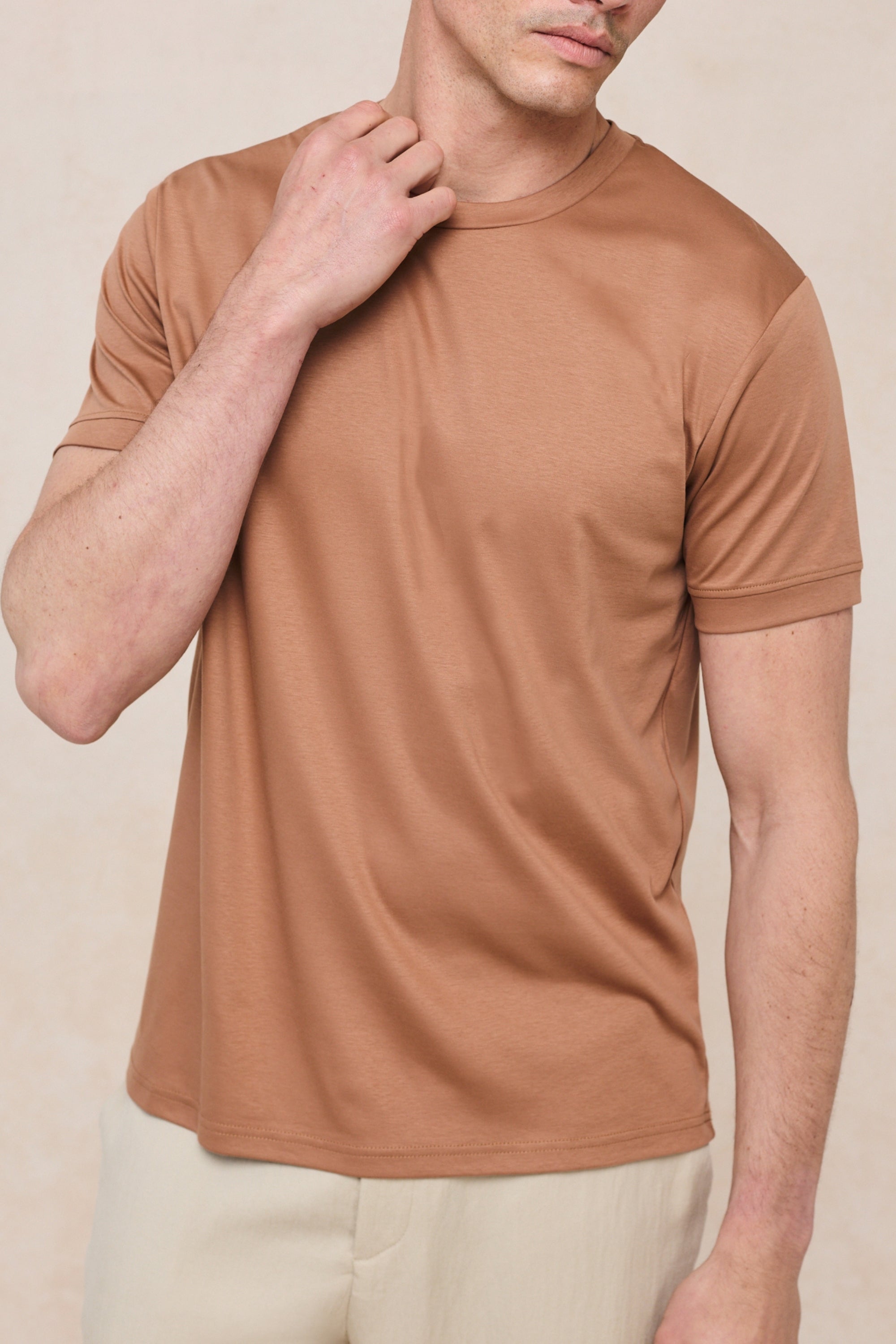 Luxe gemerceriseerd T-shirt - Roestbruin