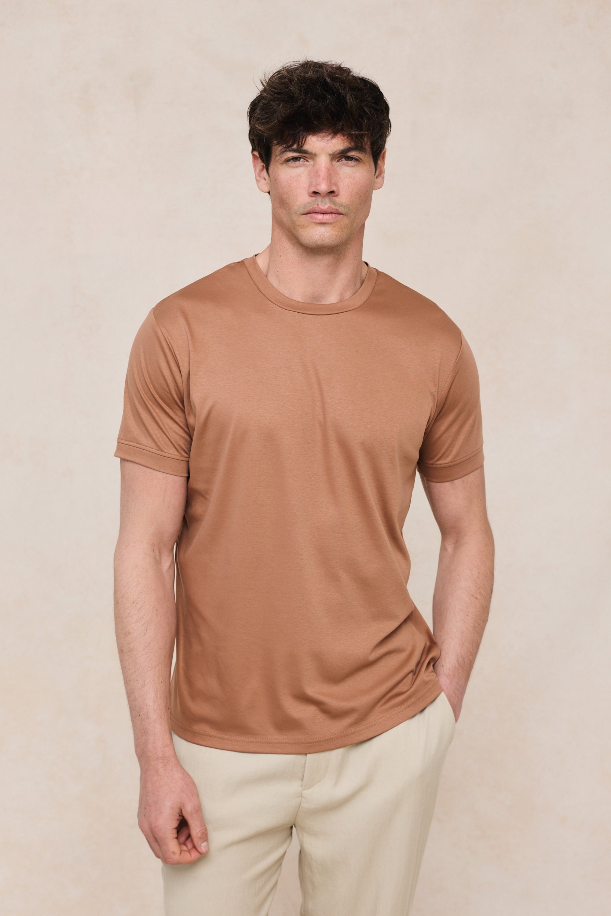 Luxe gemerceriseerd T-shirt - Roestbruin