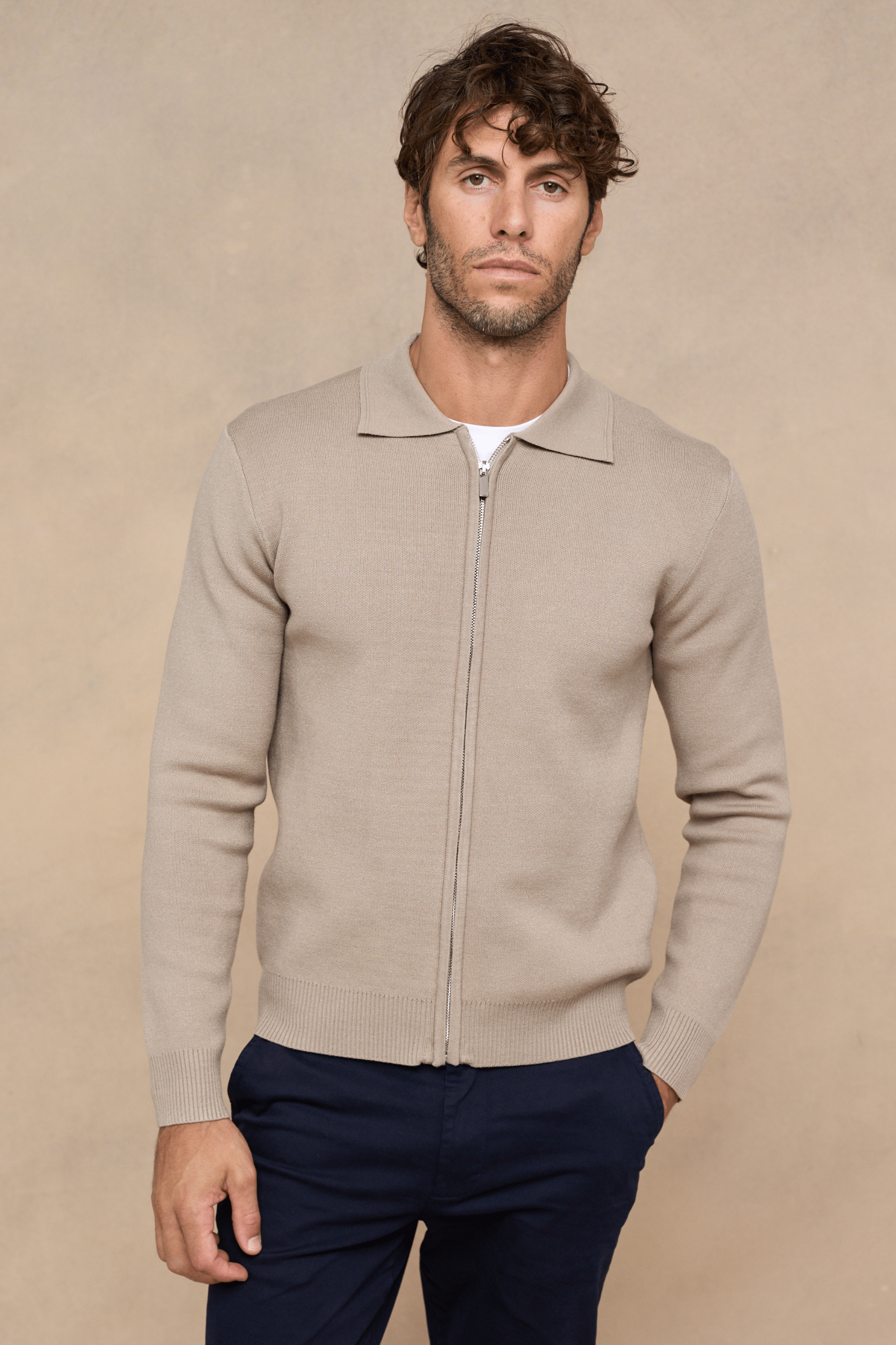 Arlo gebreide jas met ritssluiting - Zand