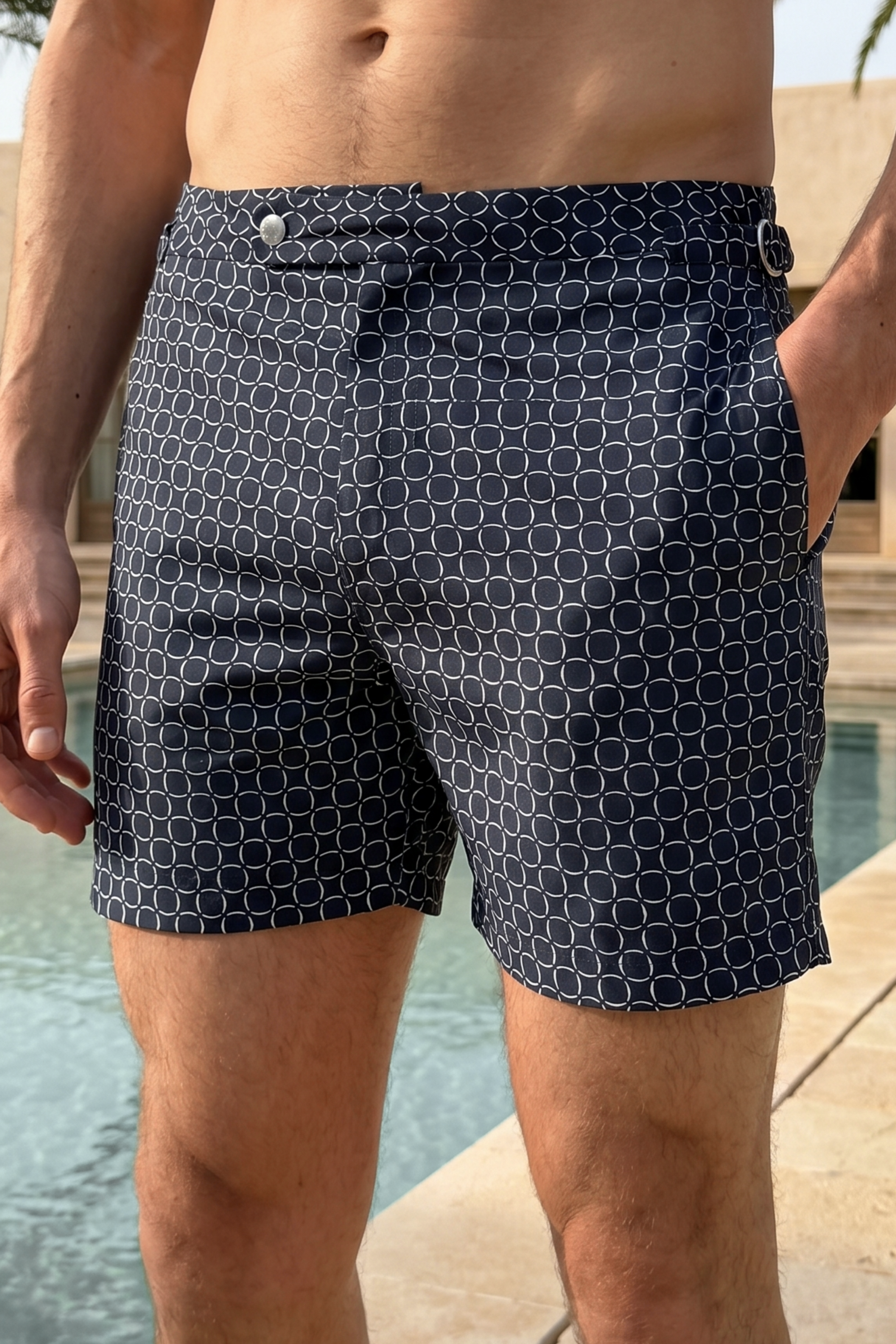 Ifni Tailored Swim Short With Adjusters - Navy/Ecru