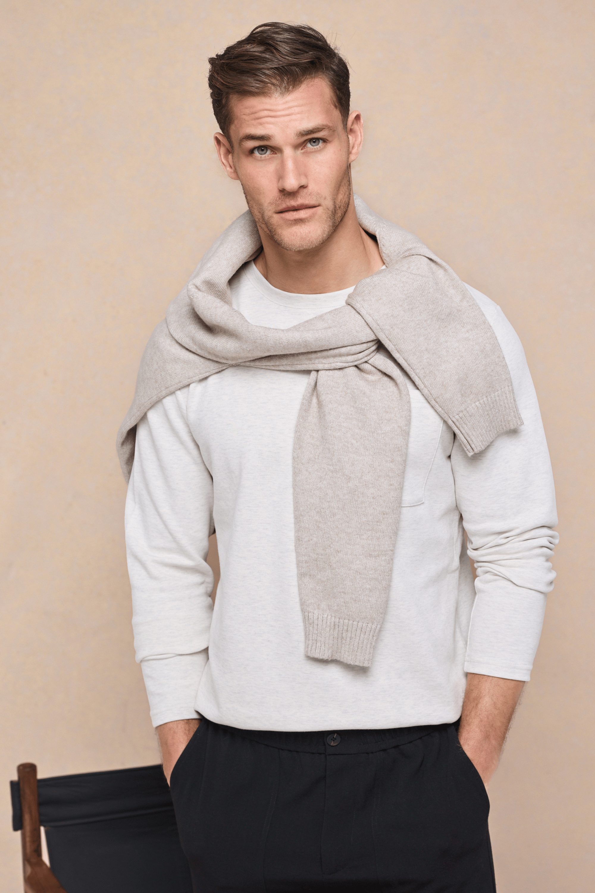 Tyler T-shirt met lange mouwen en borstzak - Stone Marl