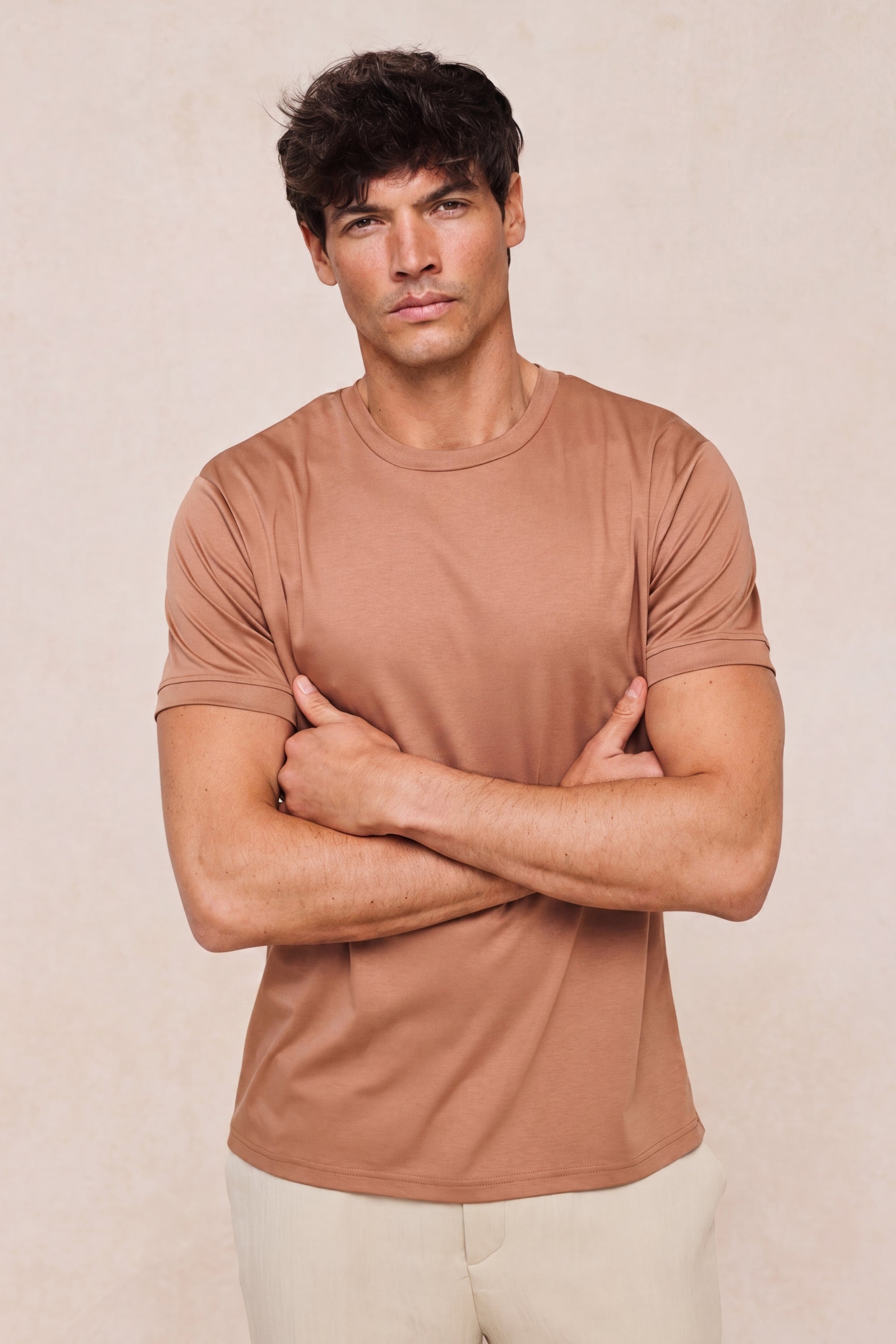 Luxe gemerceriseerd T-shirt - Roestbruin