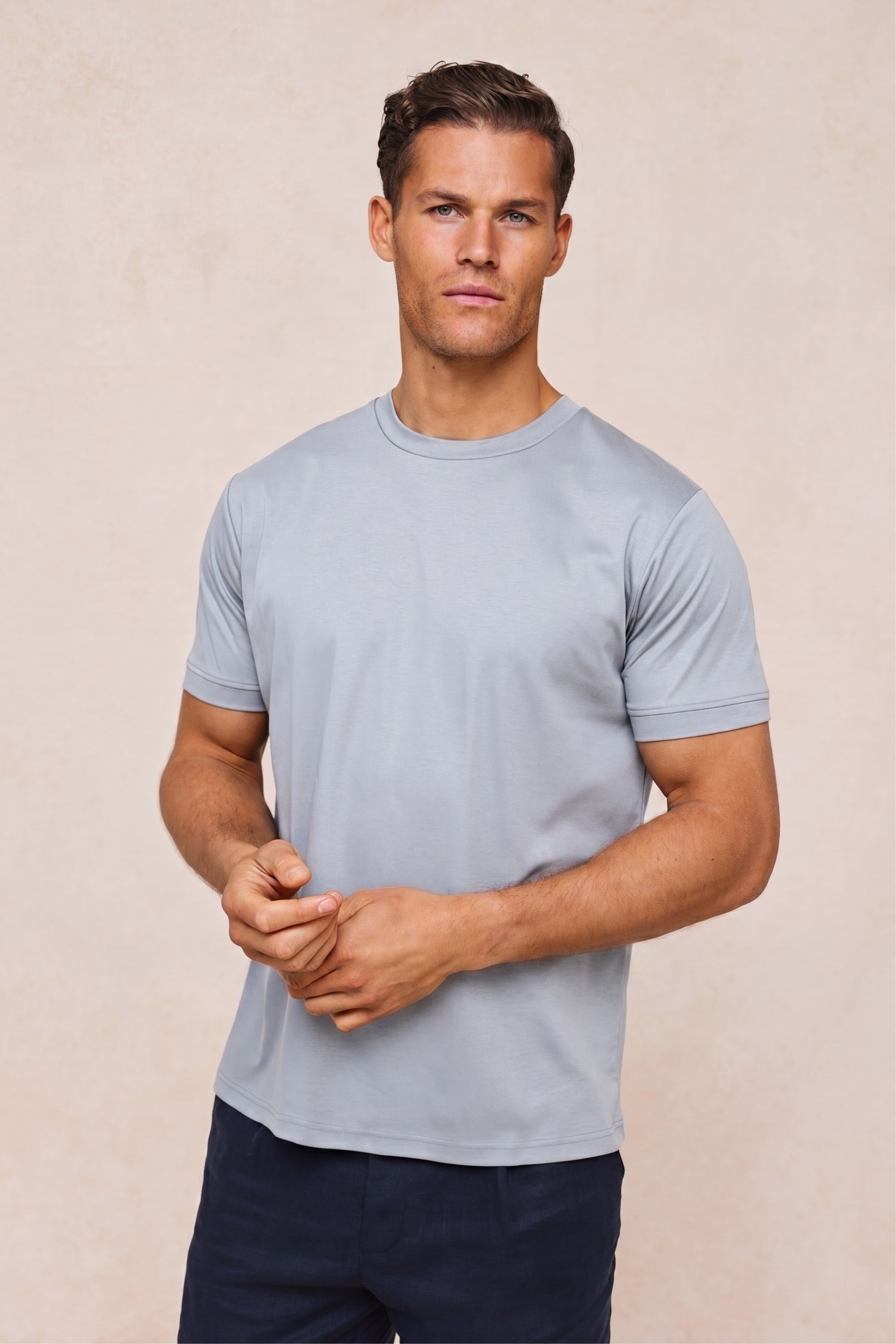 Luxe gemerceriseerd T-shirt - Licht tinblauw