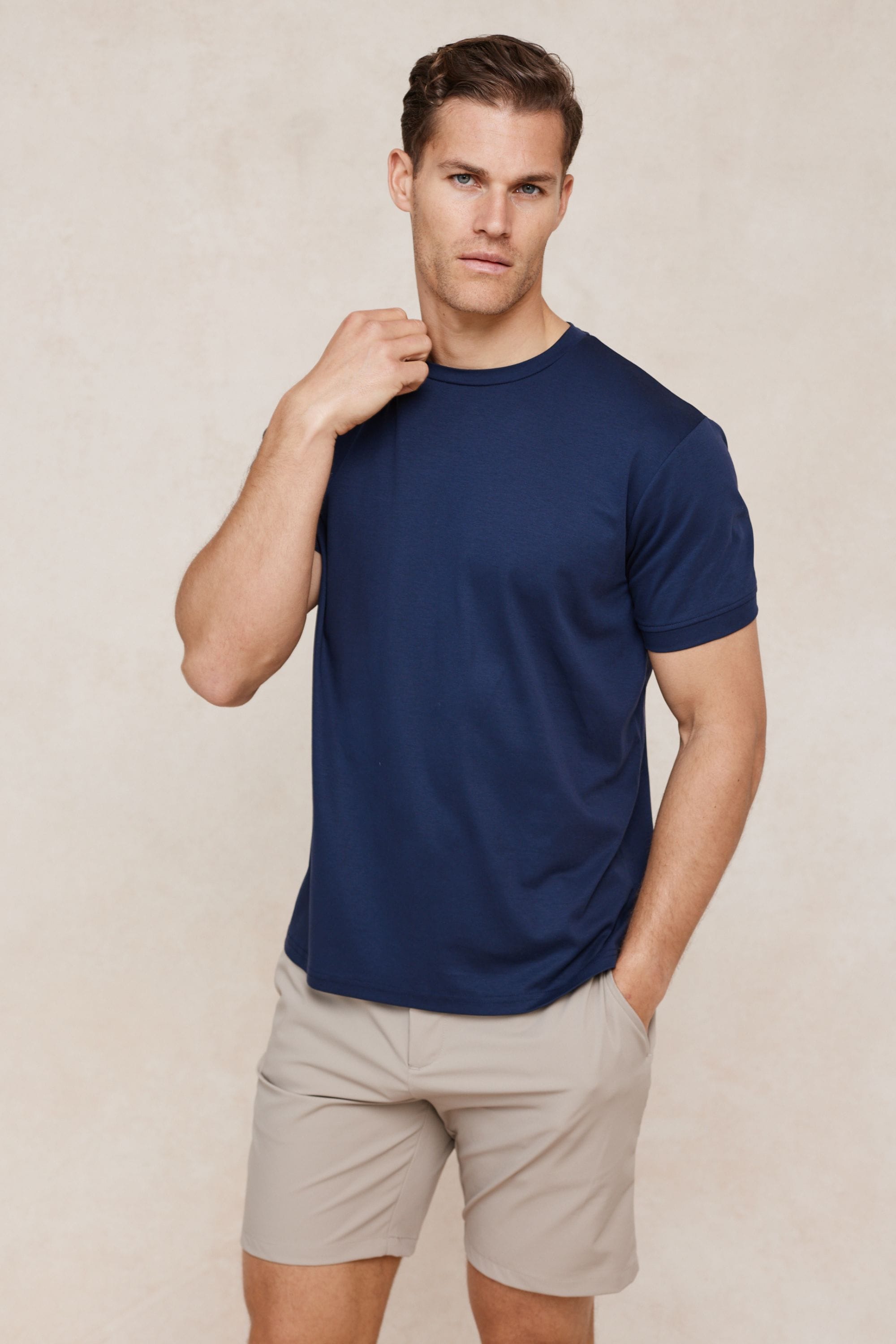 Luxe gemerceriseerd T-shirt - Marineblauw