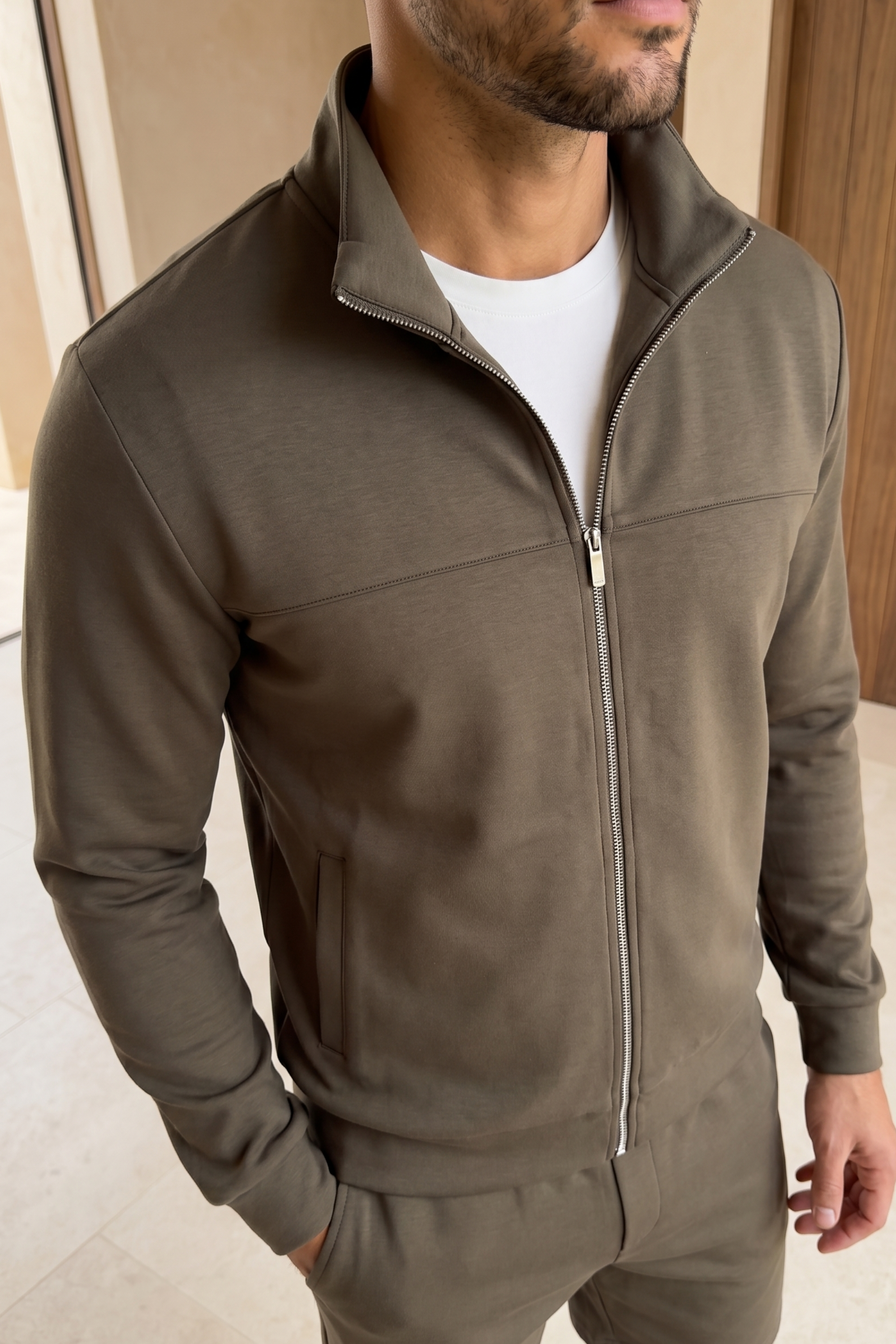 Luxe Zip Through Jacket - Burnt Olive