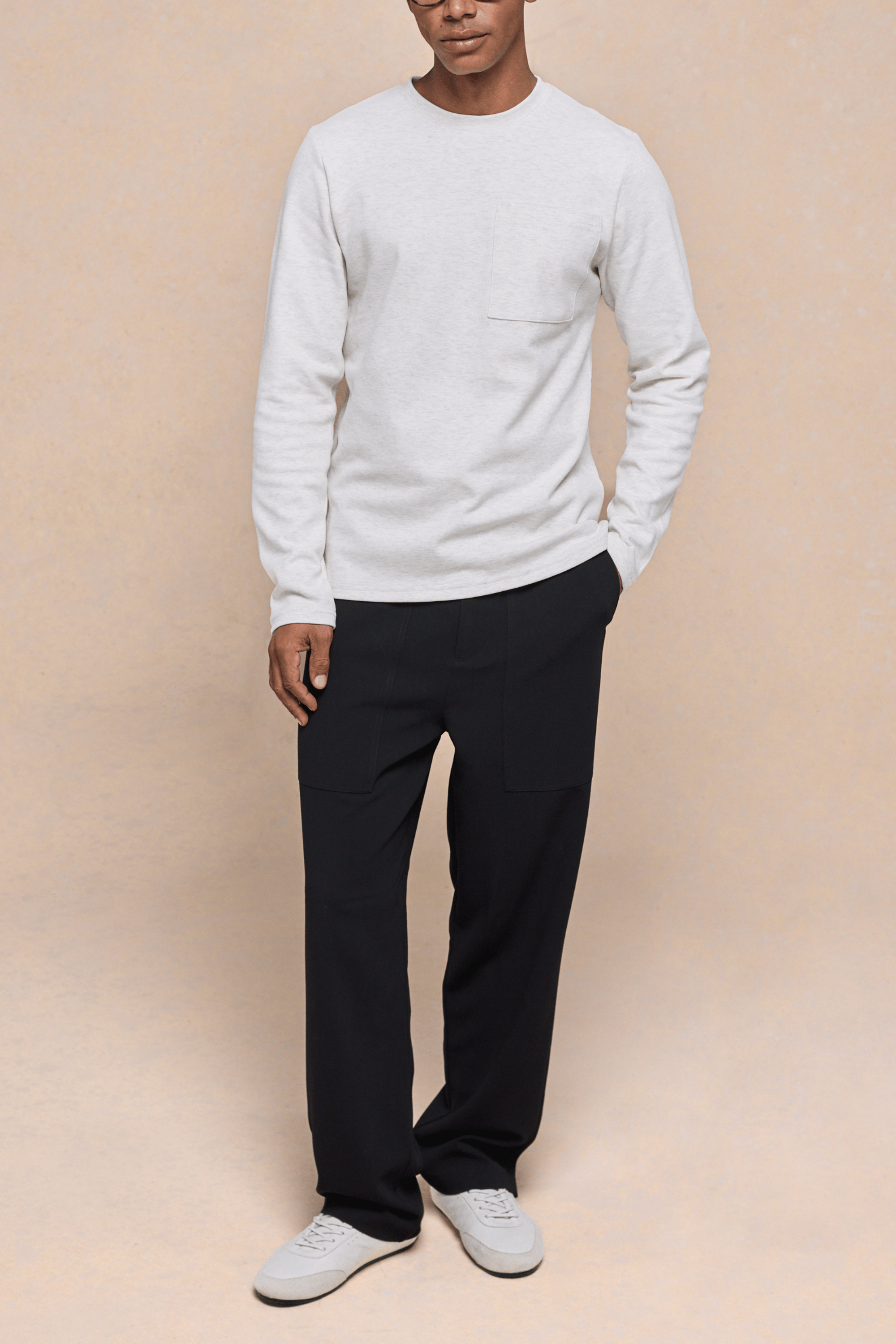 Tyler T-shirt met lange mouwen en borstzak - Stone Marl