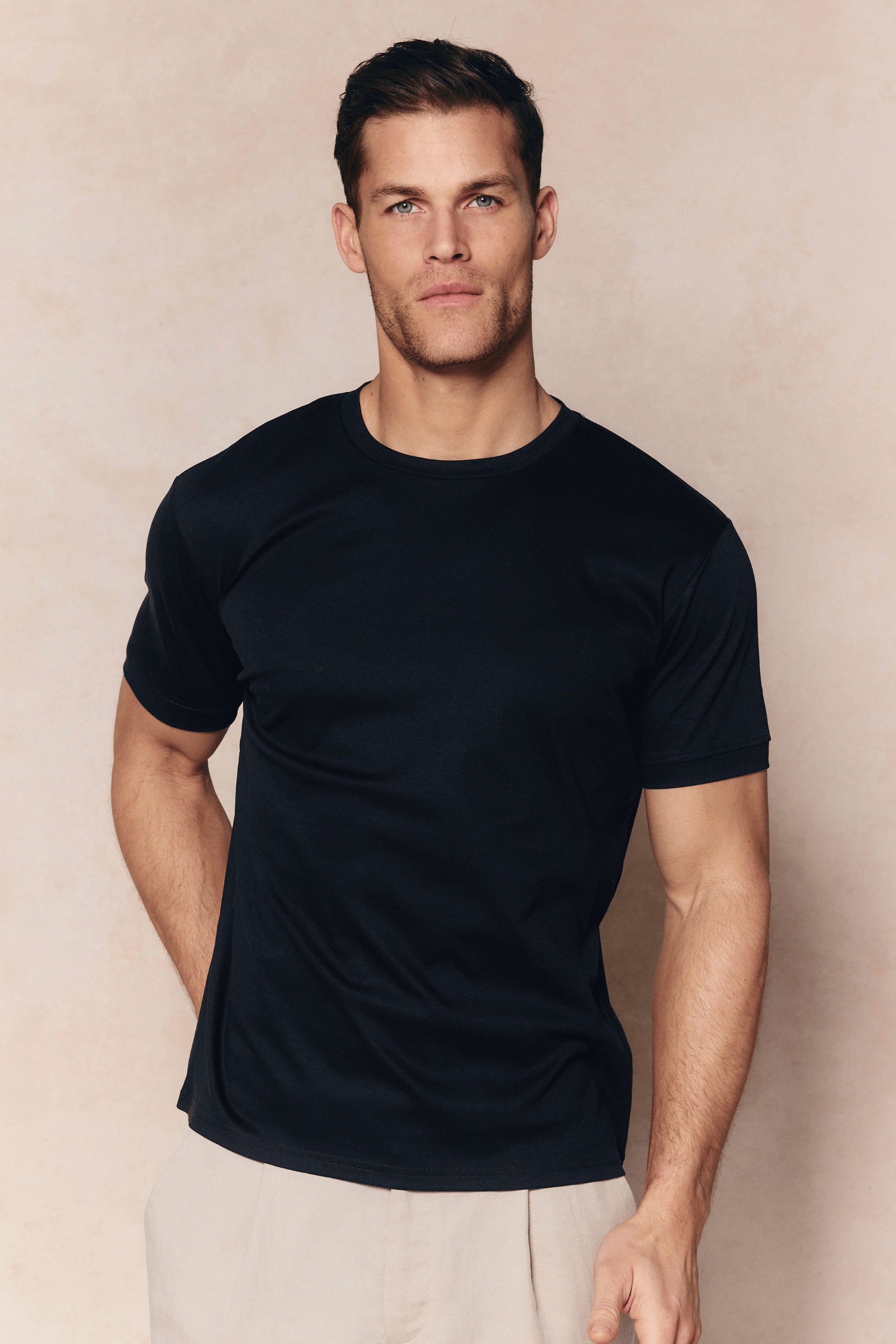 Luxe gemerceriseerd T-shirt - Zwart