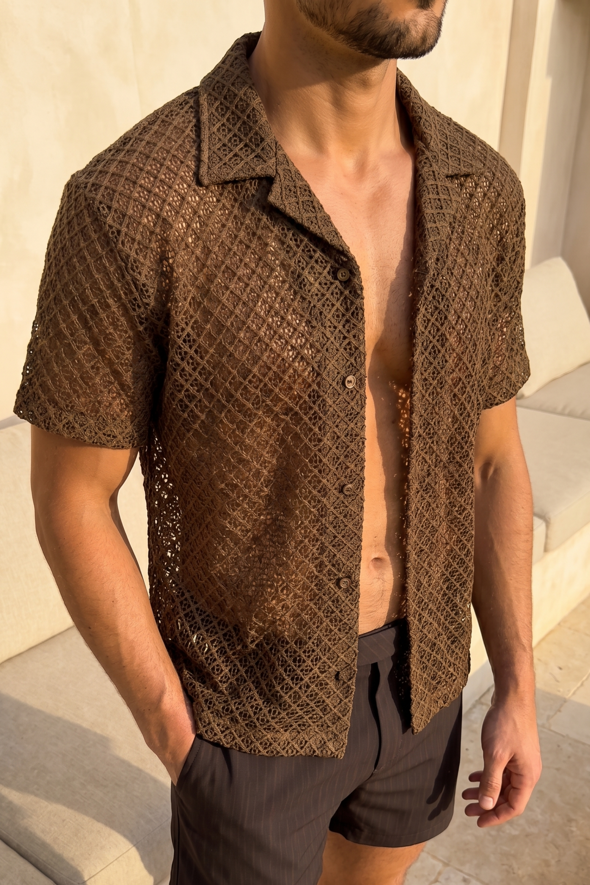 Marcelo Short Sleeve Lace Shirt - Brown