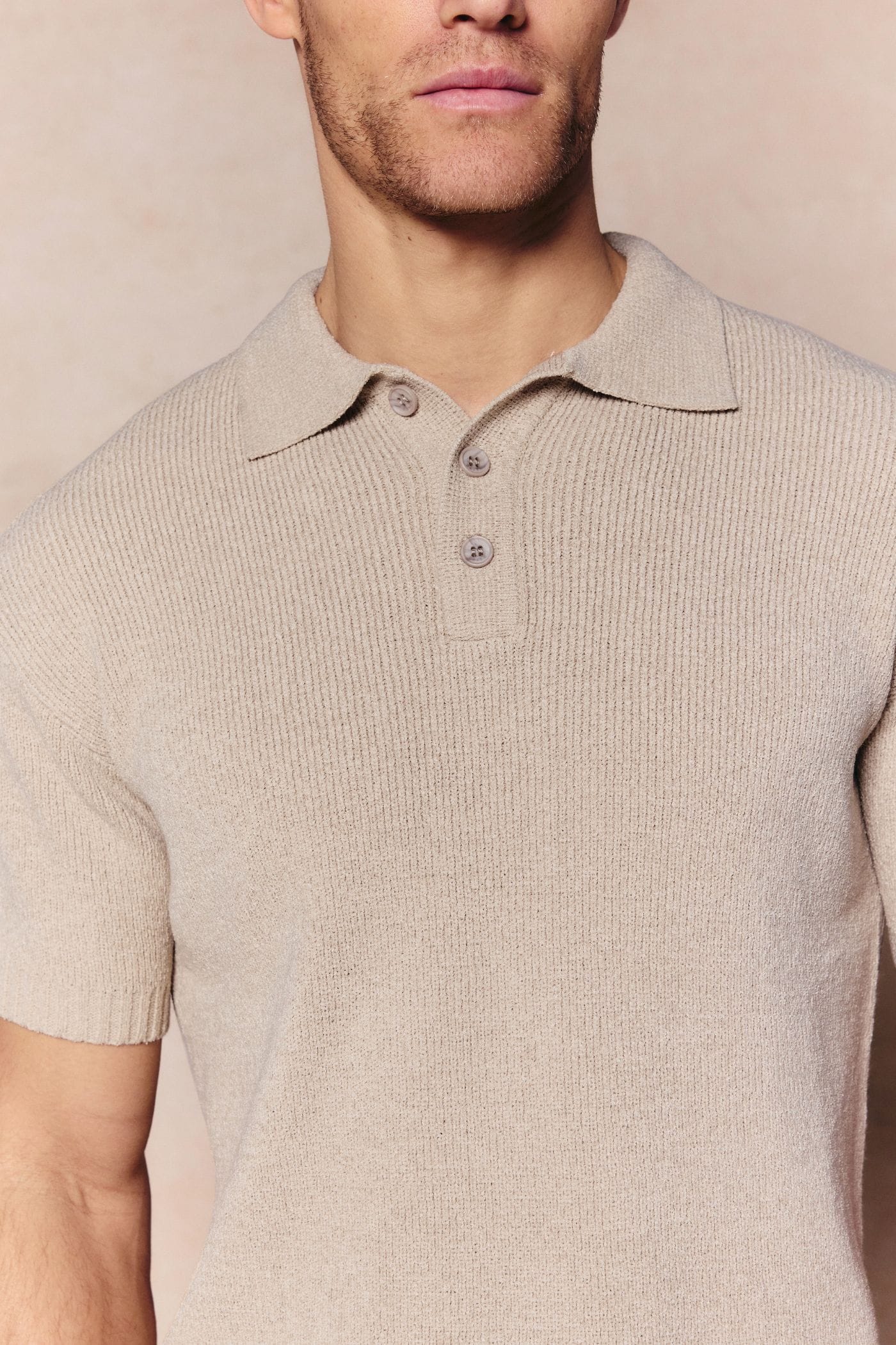 Sorelle Short Sleeve Rib Knit Polo - Sand