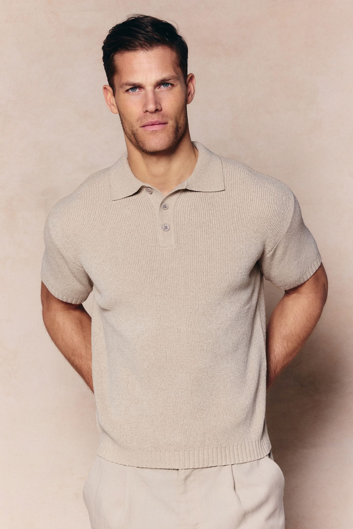 Sorelle Short Sleeve Rib Knit Polo - Sand
