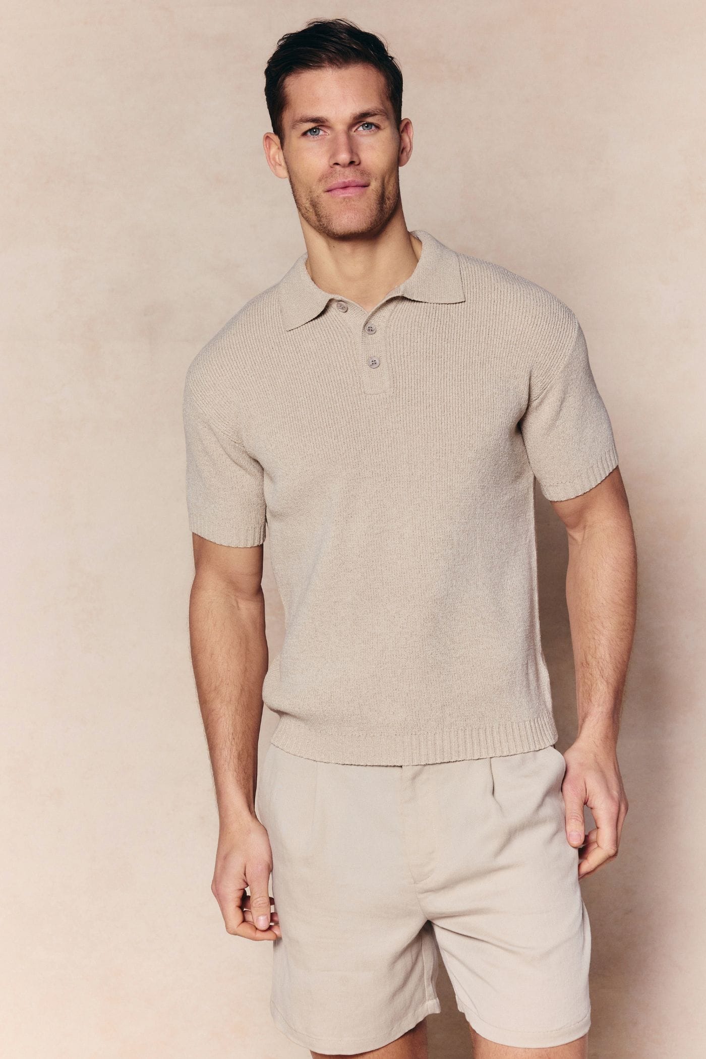 Sorelle Short Sleeve Rib Knit Polo - Sand